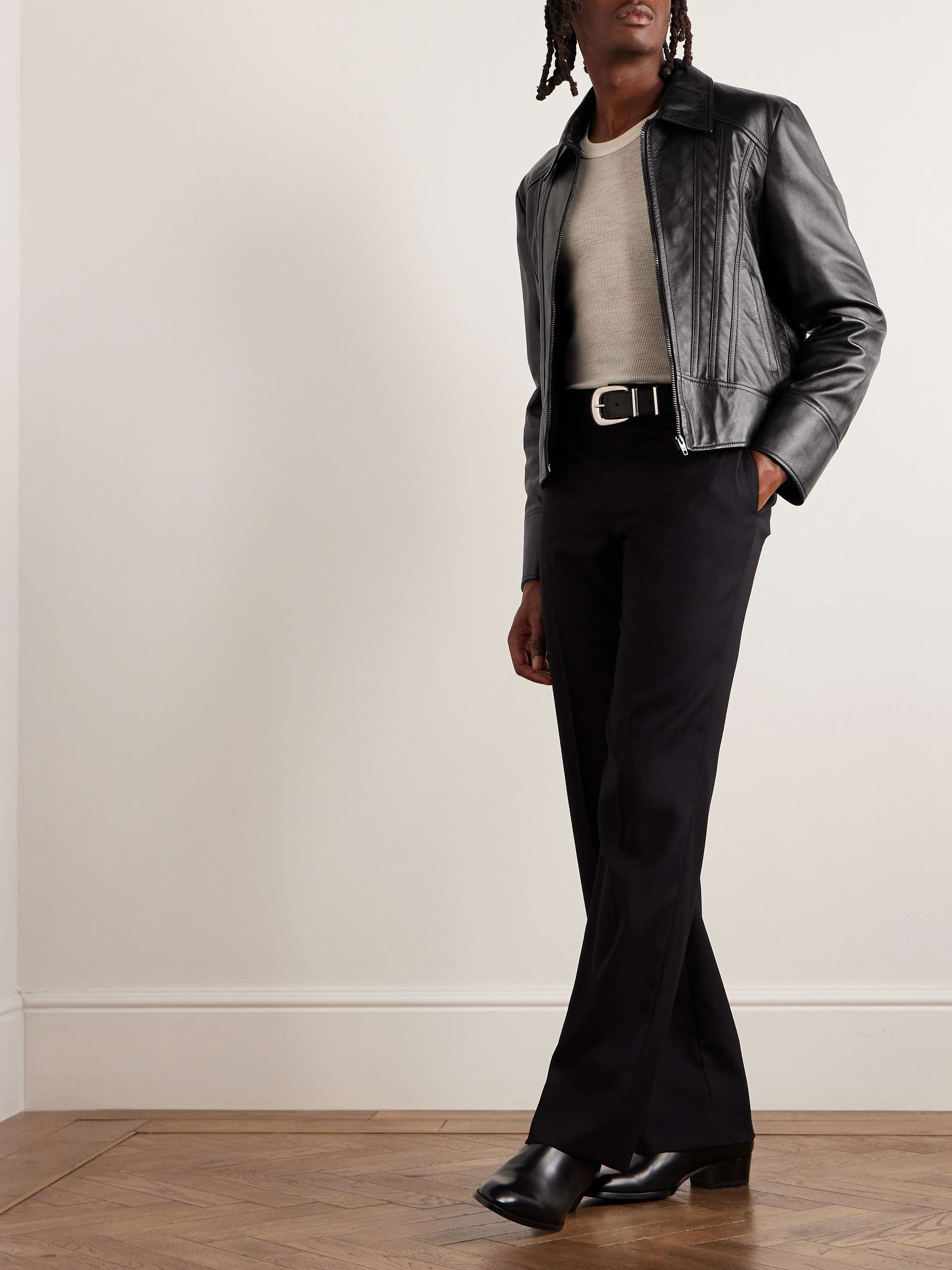 Slim-Fit Panelled Leather Jacket view