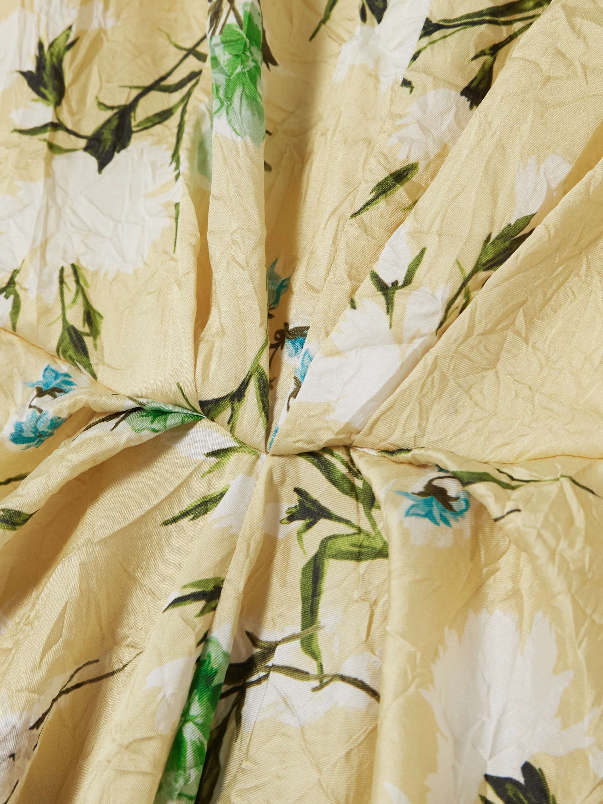 Gathered floral-print crinkled-satin midi dress view