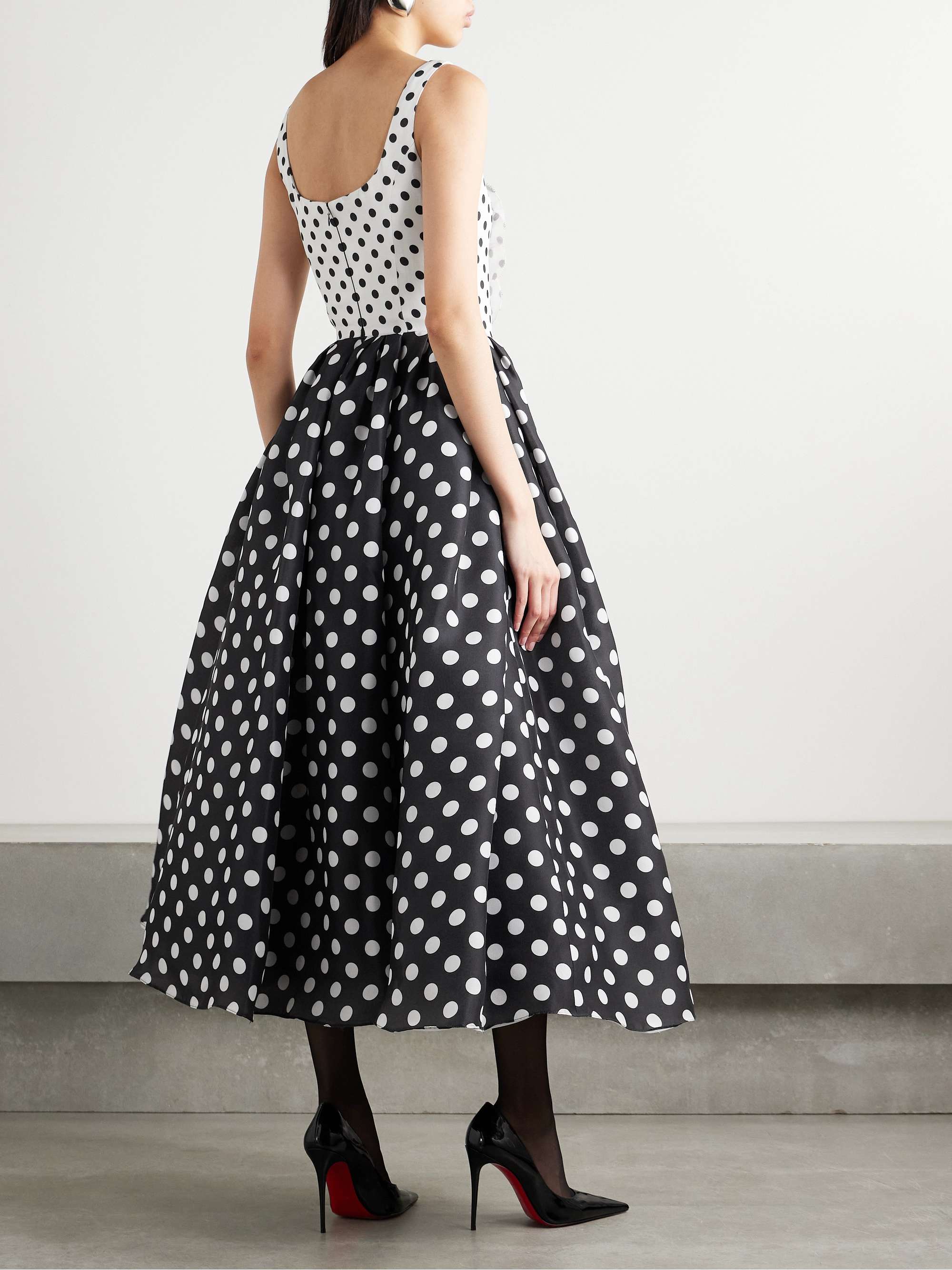 Pleated appliquéd polka-dot silk-gazar gown view
