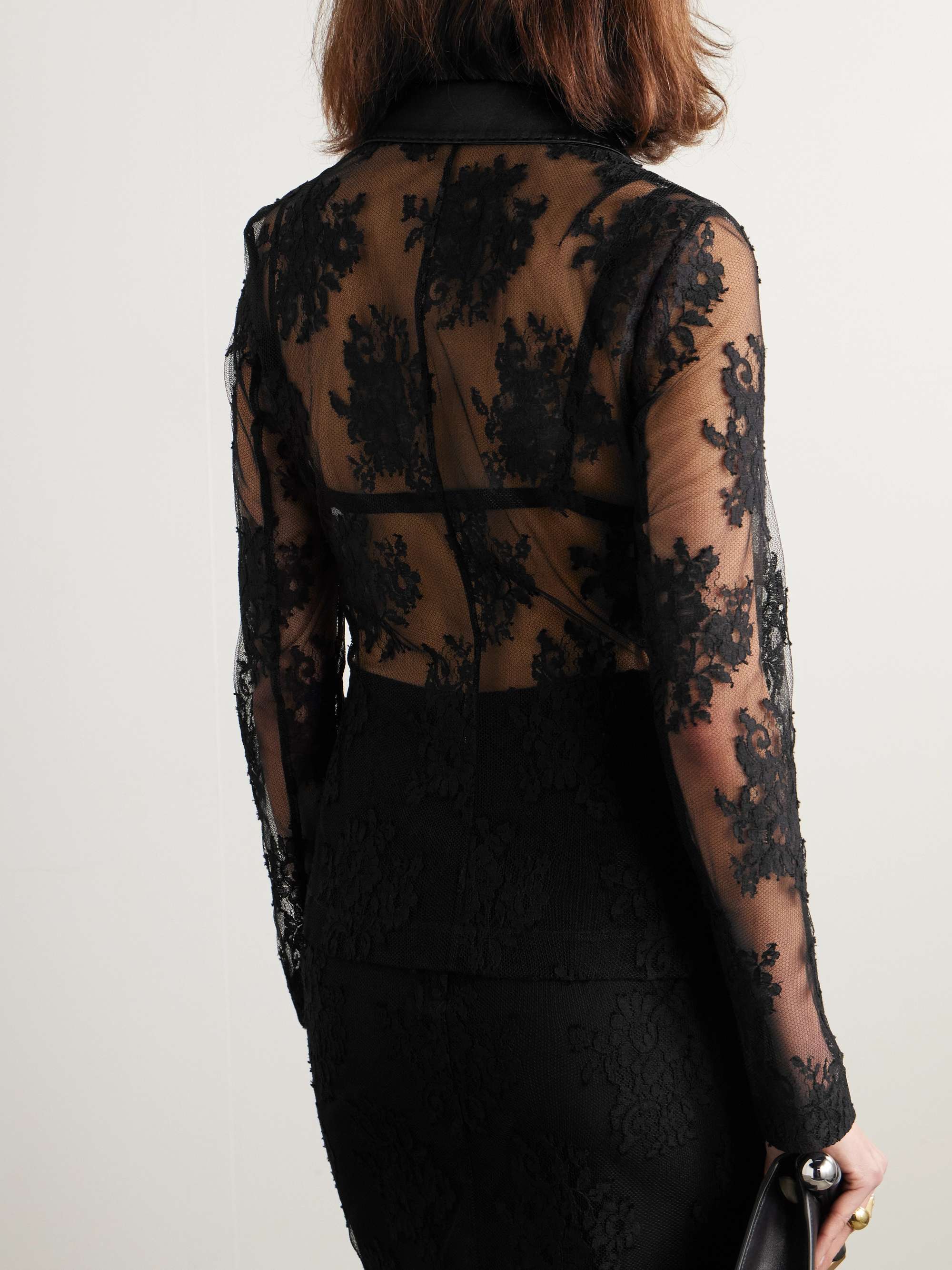 Appliquéd satin-trimmed cotton-blend Chantilly lace jacket view