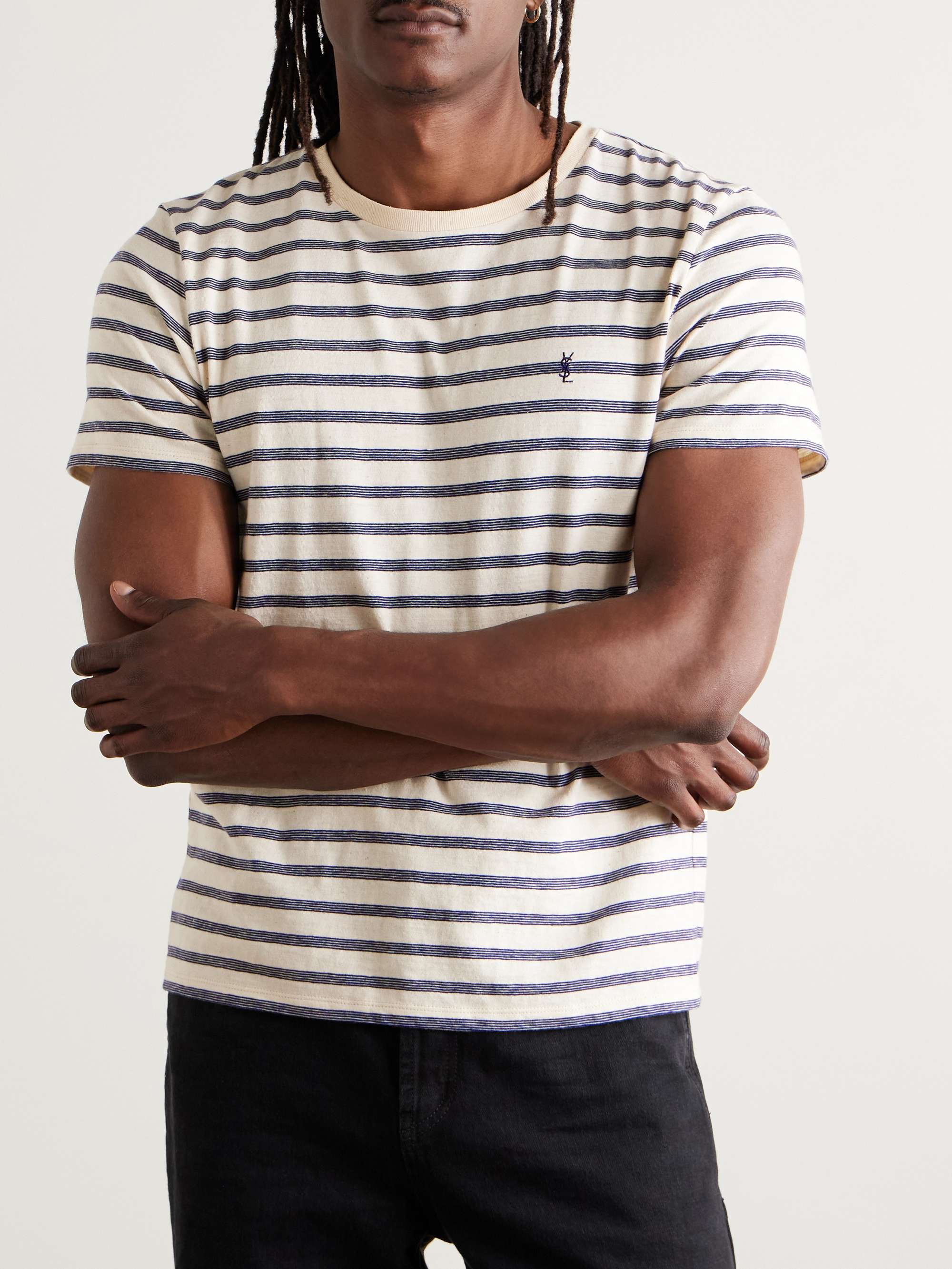 Slim-Fit Logo-Embroidered Striped Cotton-Jersey T-Shirt view