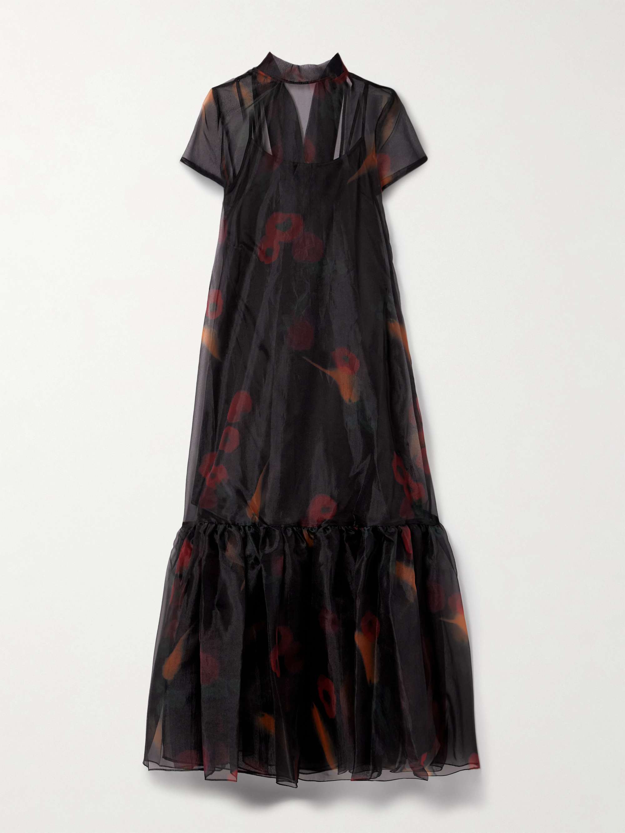 Calluna tie-neck tiered printed organza maxi dress hero visual