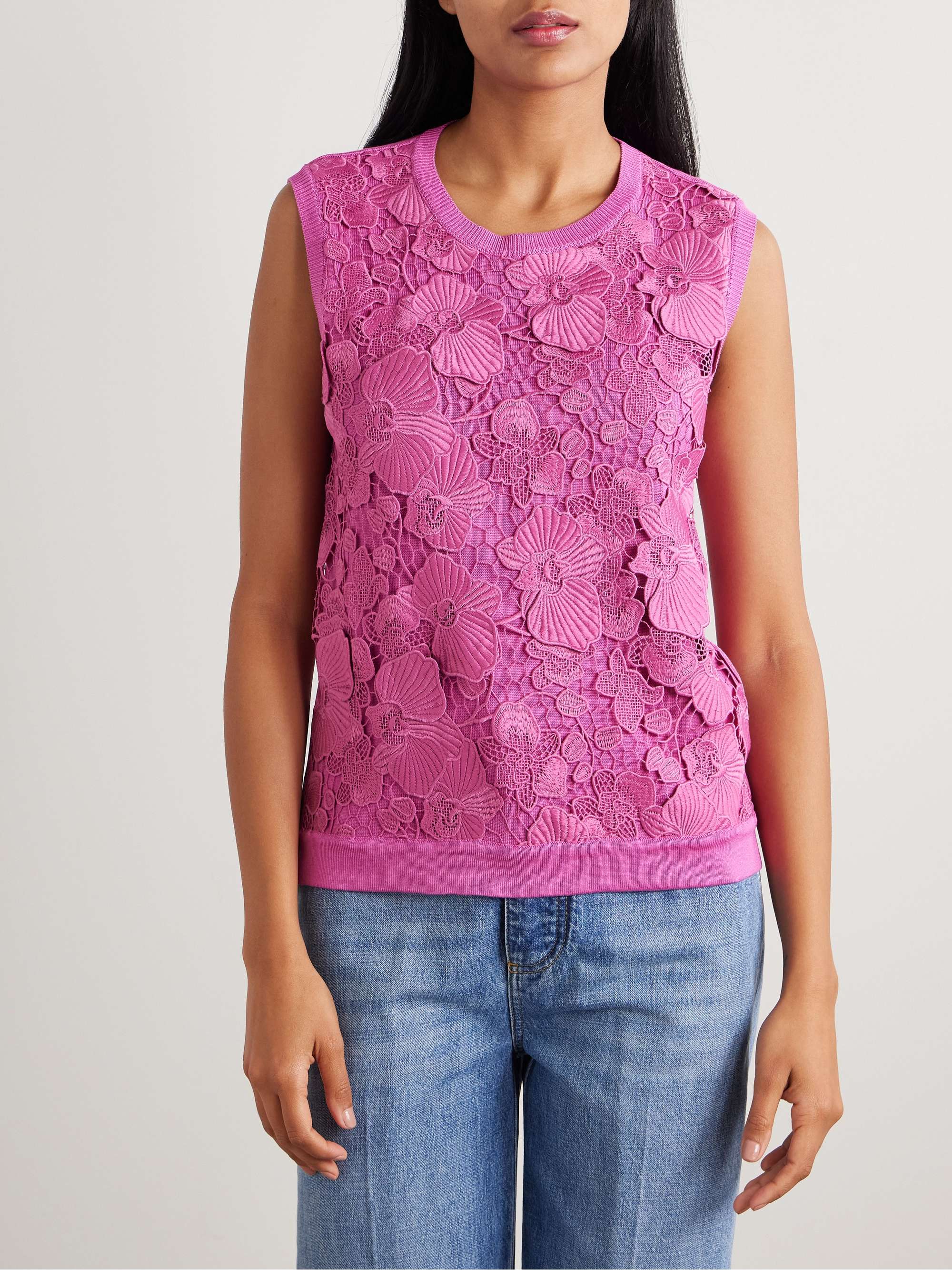 Guipure lace-paneled silk-blend tank view