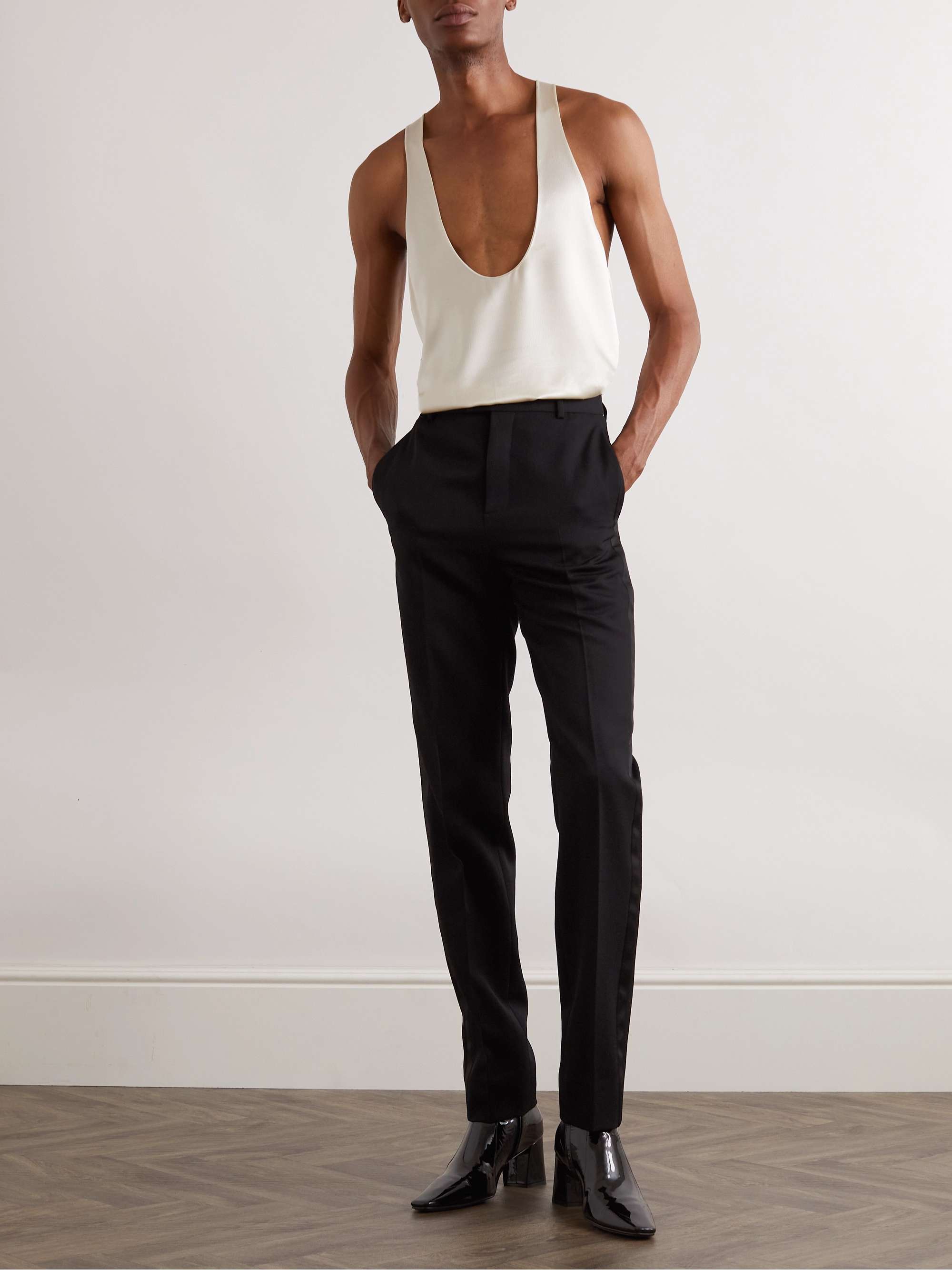 Tapered Silk-Trimmed Grain de Poudre Wool Trousers view