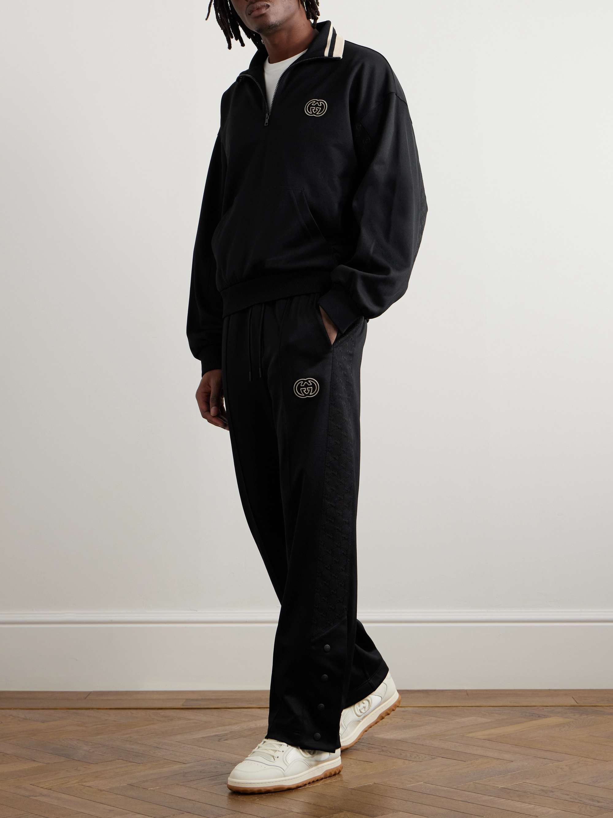 Wide-Leg Logo-Embroidered Monogrammed Tech-Jersey Sweatpants view