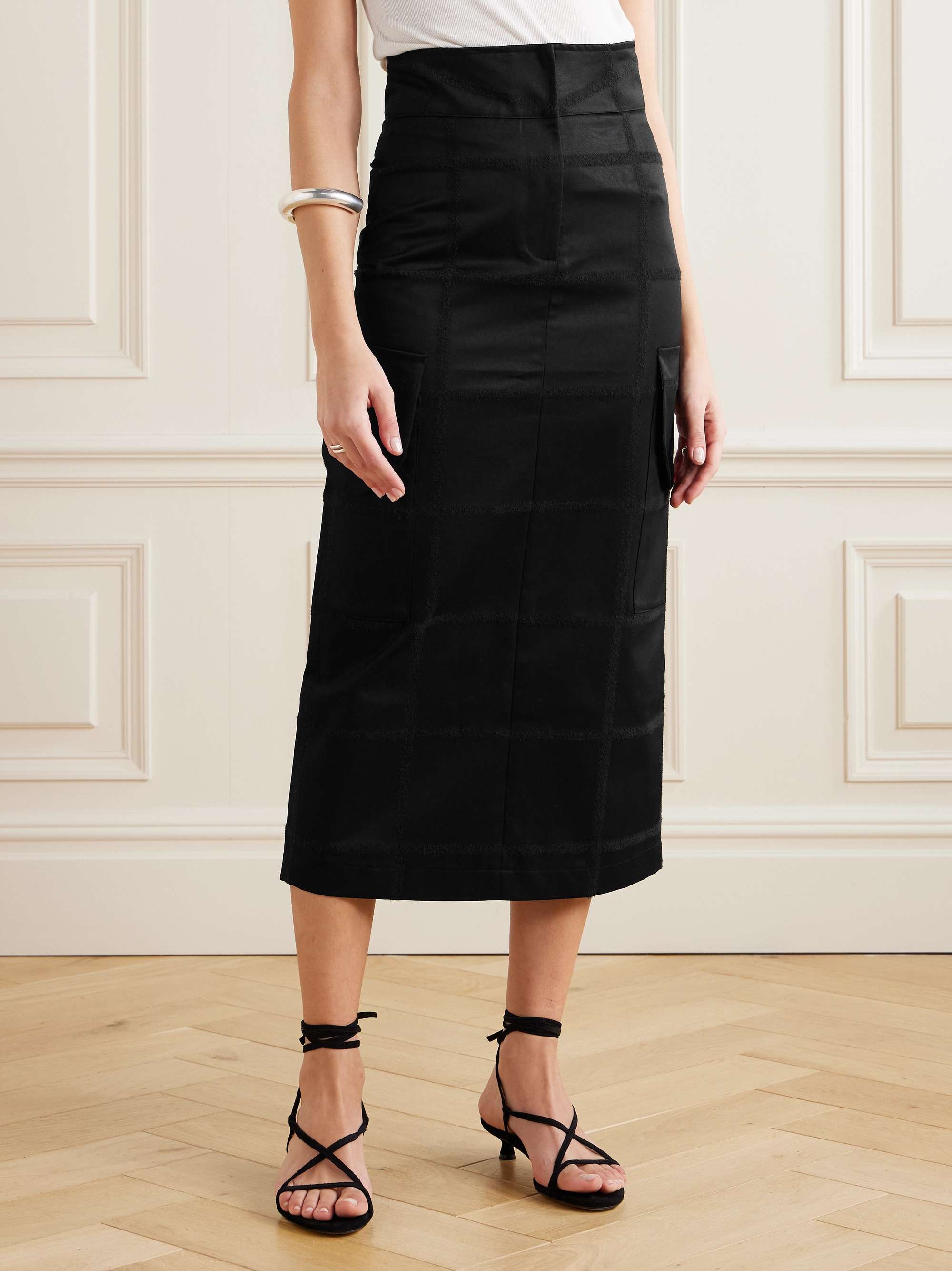 Ines Checko checked cotton-jacquard midi skirt view
