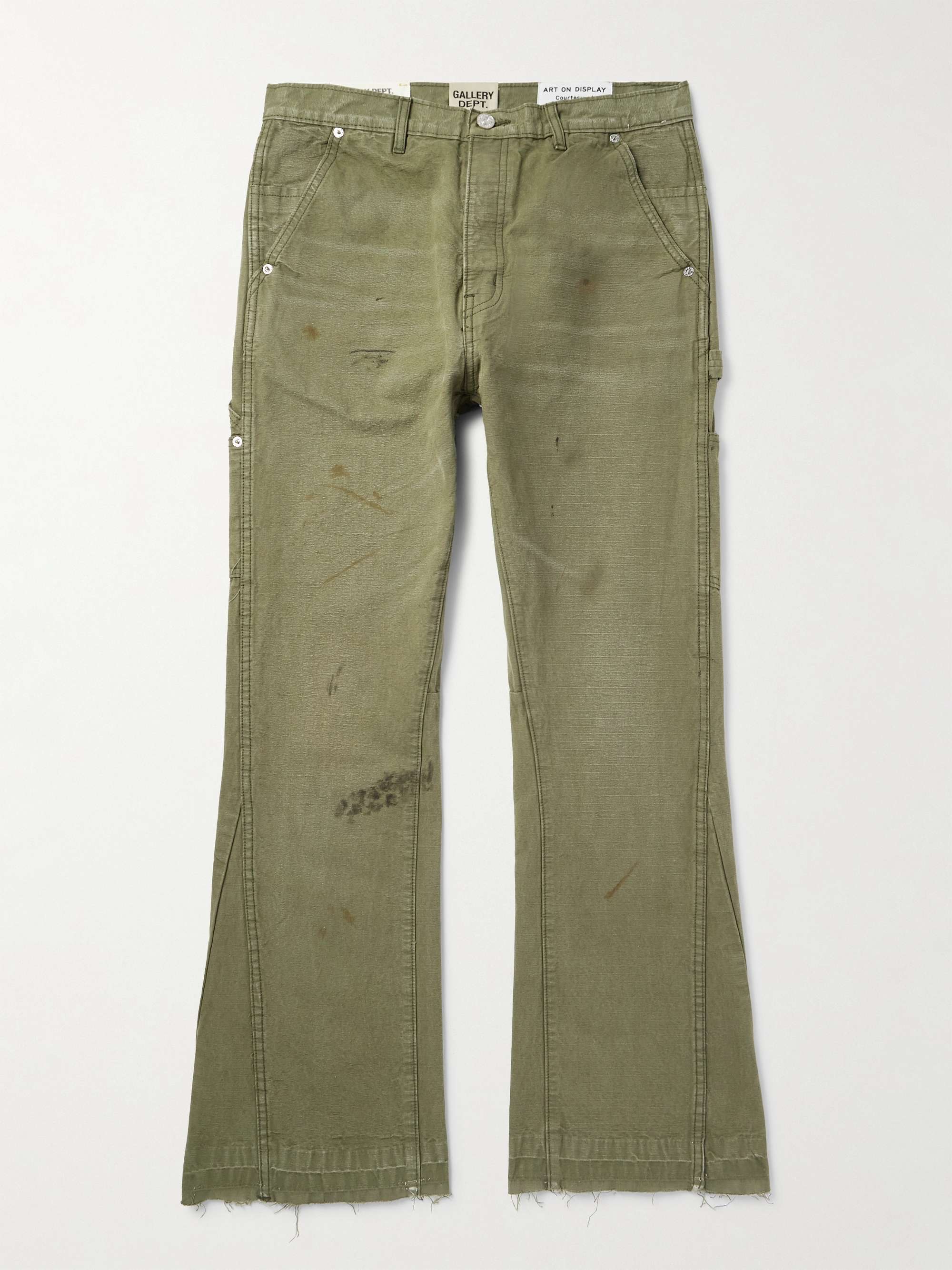 Flared Distressed Cotton-Canvas Cargo Trousers hero visual