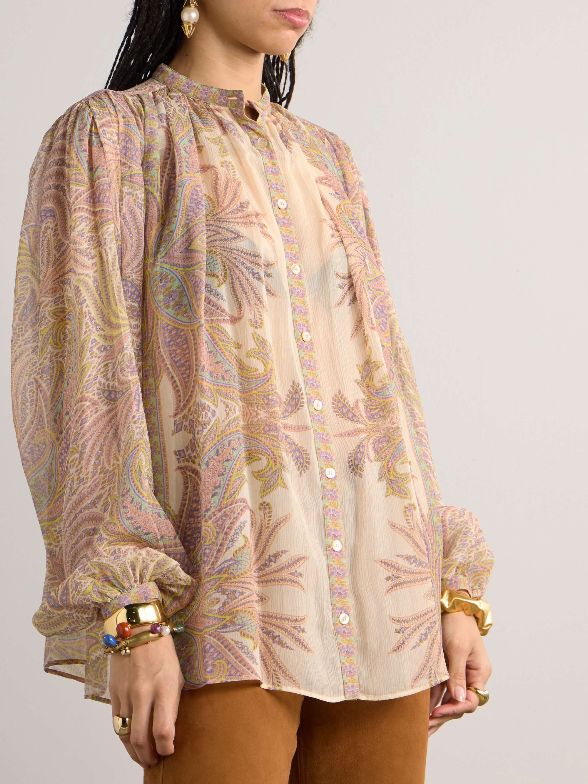 Gathered paisley-print silk-chiffon blouse view