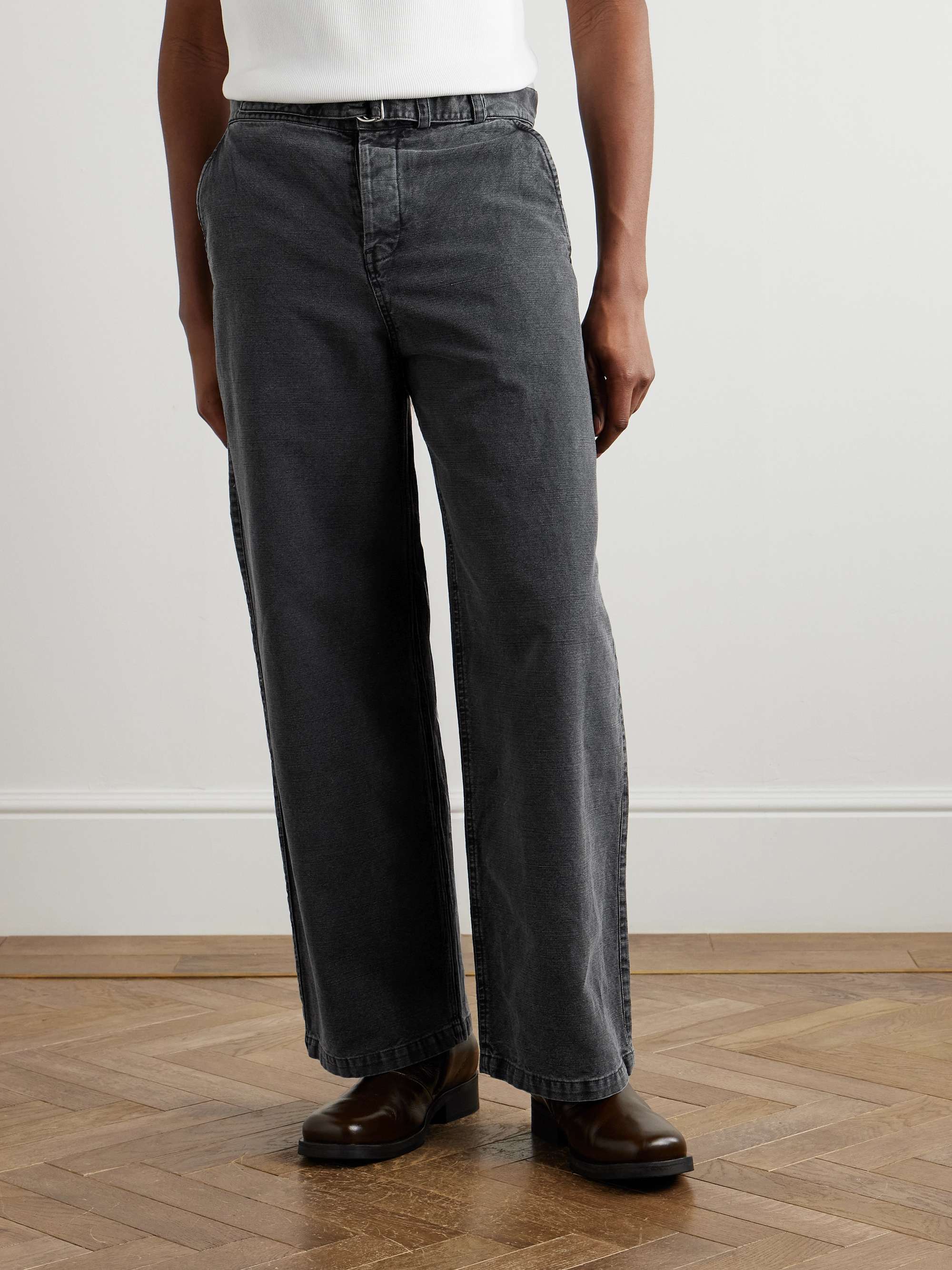 Stern Straight-Leg Belted Cotton and Linen-Blend Canvas Trousers view