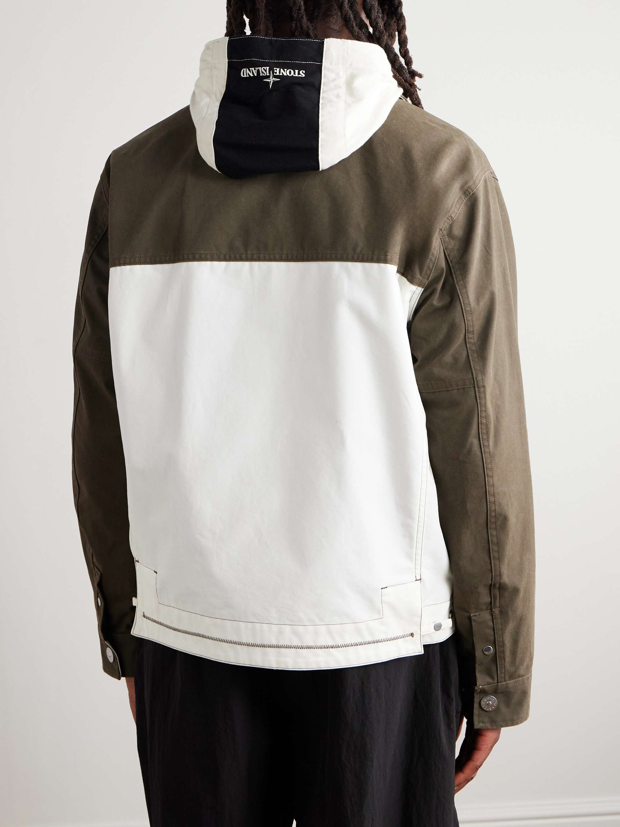Logo-Appliquéd Colour-Block Tela Resinata Hooded Jacket view