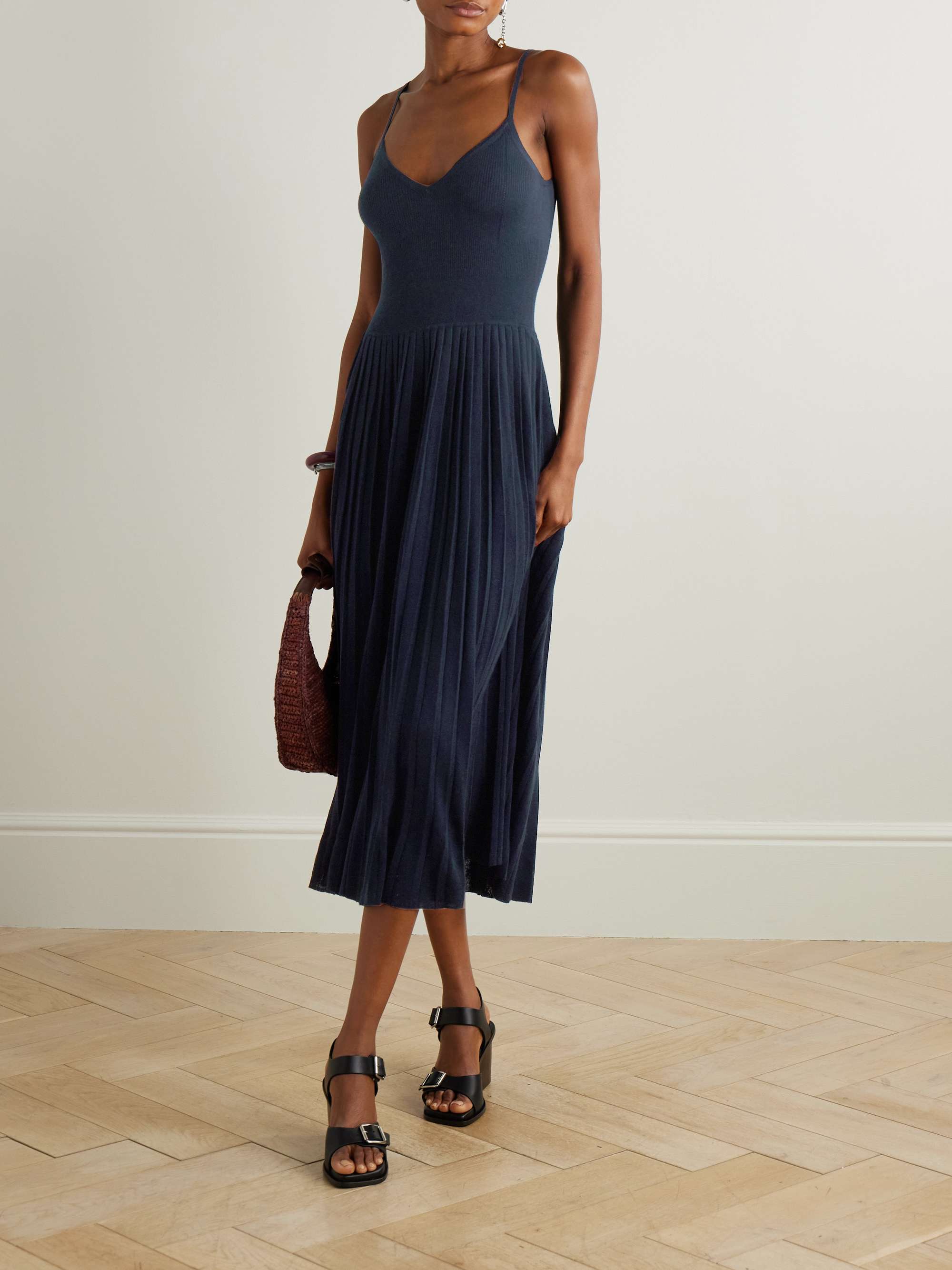 Ribbed silk and organic cashmere-blend midi dress view