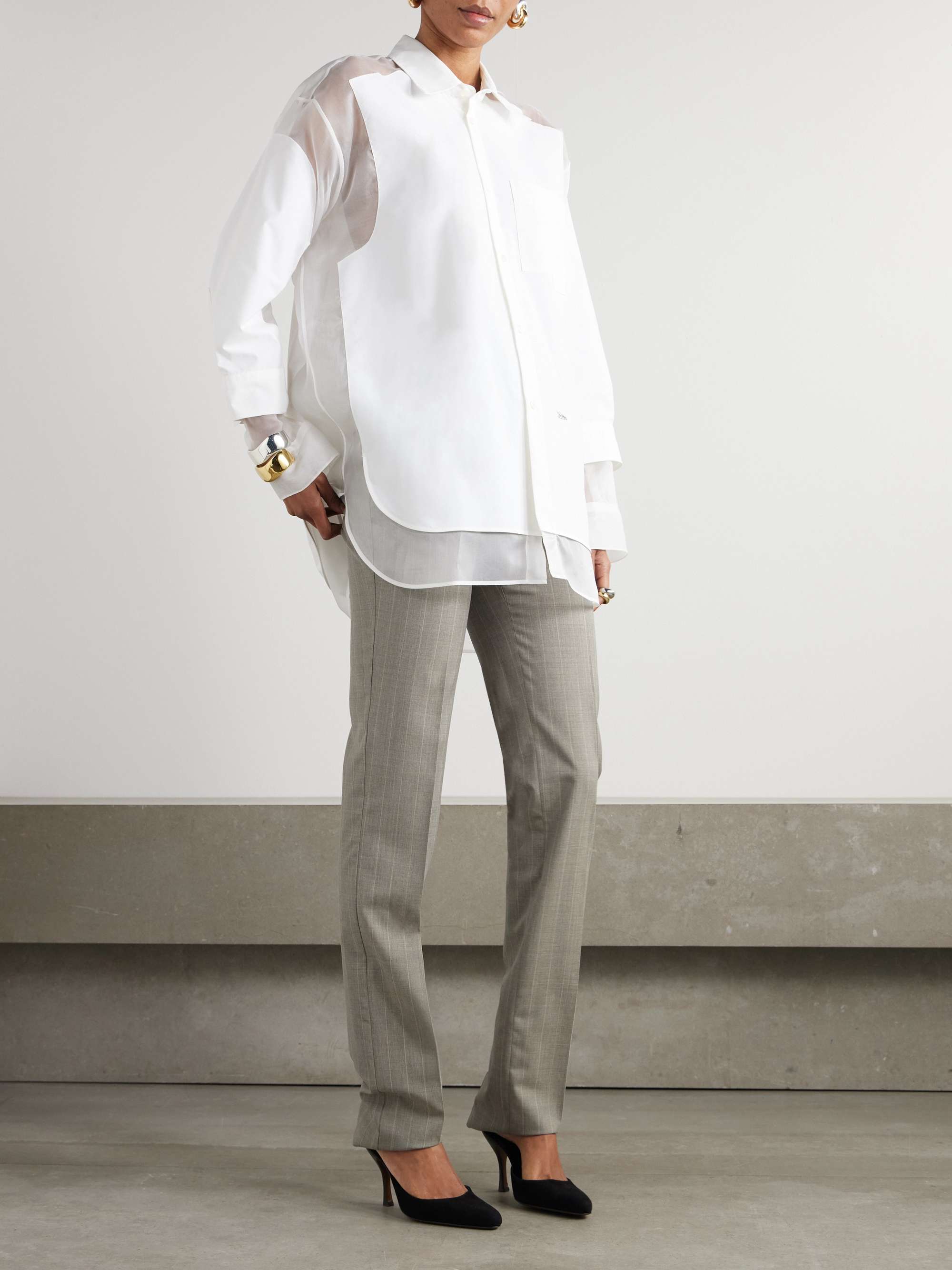 Pinstriped wool straight-leg pants view