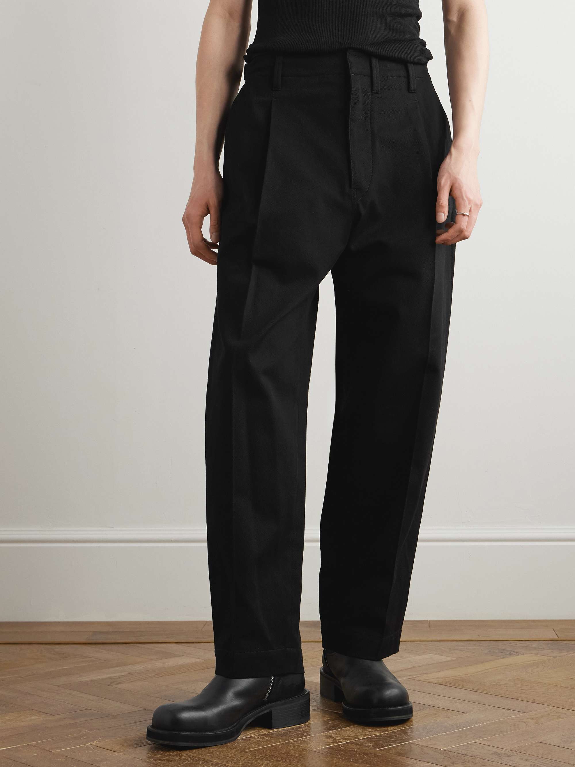 Carrot Tapered Pleated Cotton-Drill Trousers view