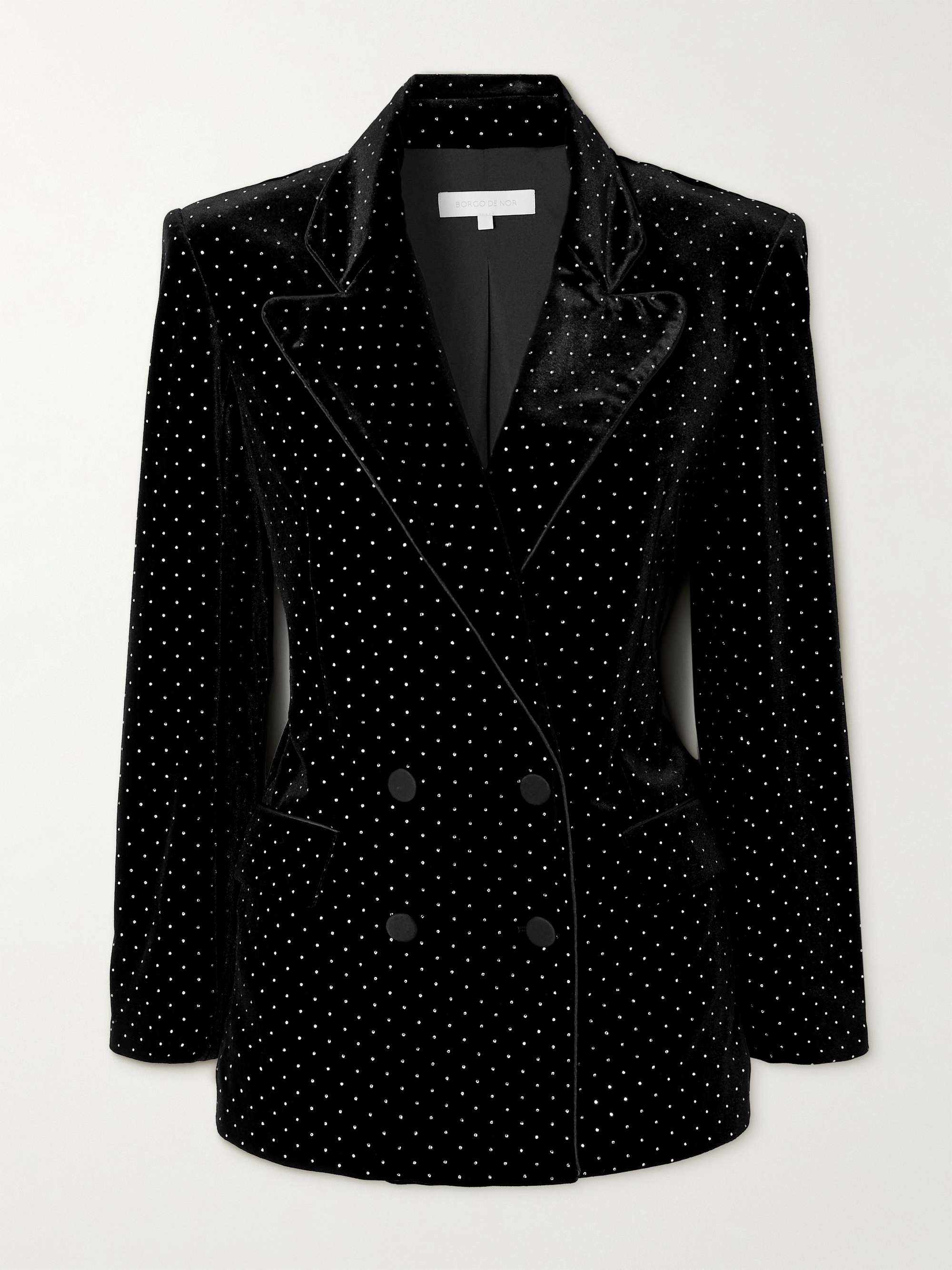 Quinn double-breasted crystal-embellished velvet blazer hero visual