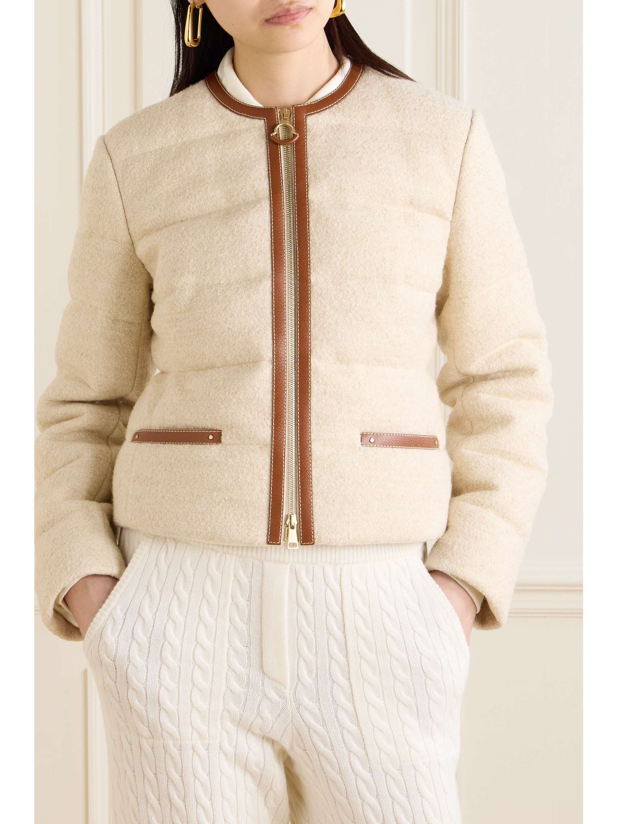 Serinde leather-trimmed quilted wool-blend bouclé down jacket view