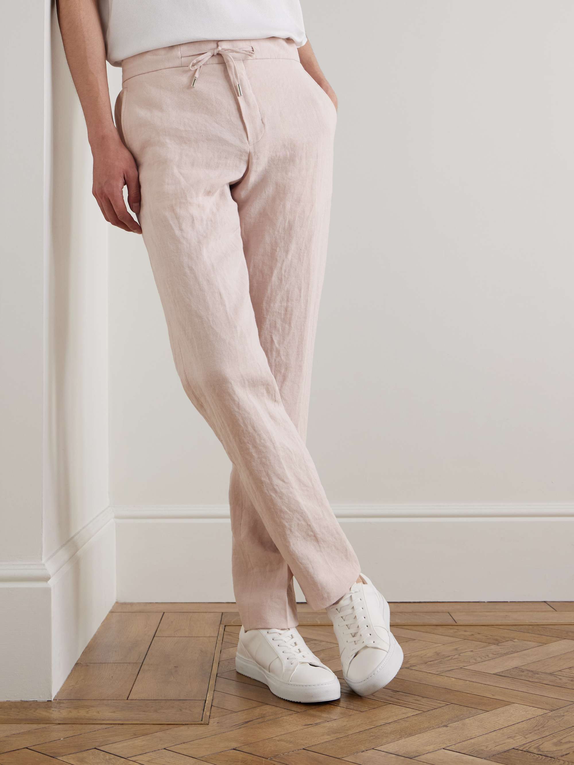 James Straight-Leg Slub Linen Drawstring Trousers view