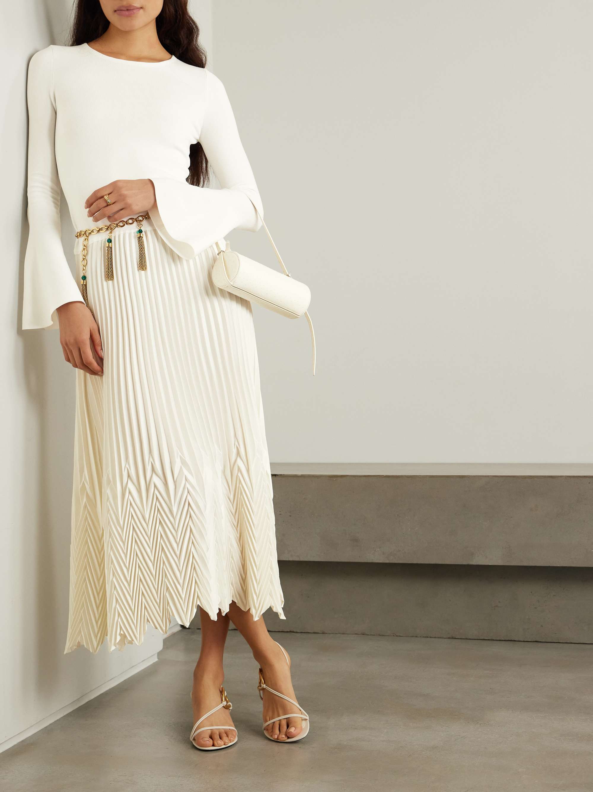 Damoni jersey and plissé-satin midi dress view