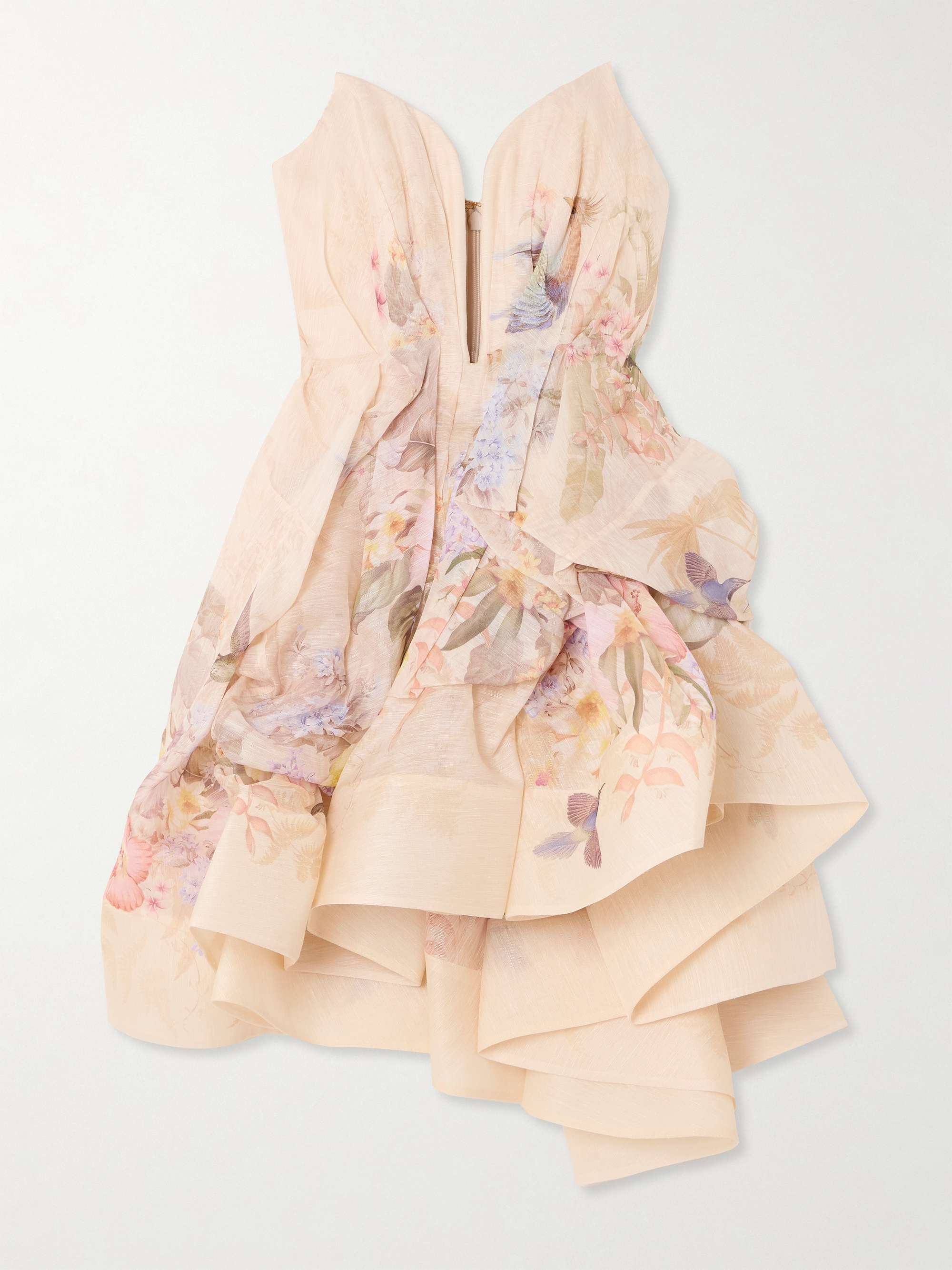 Illuminate draped floral-print linen and silk-blend mini dress hero visual