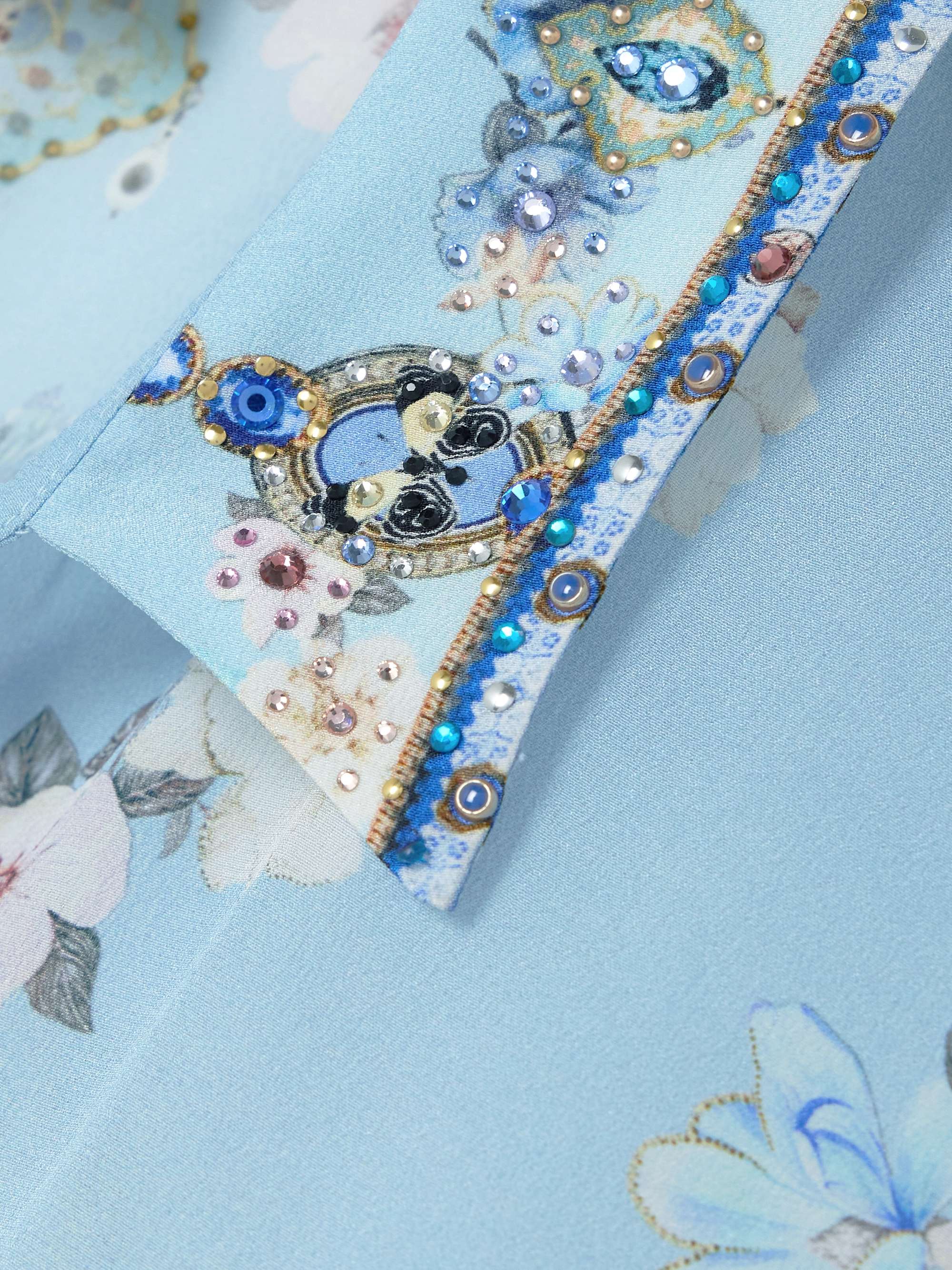 Tiered embellished printed silk-crepe maxi shirt dress view
