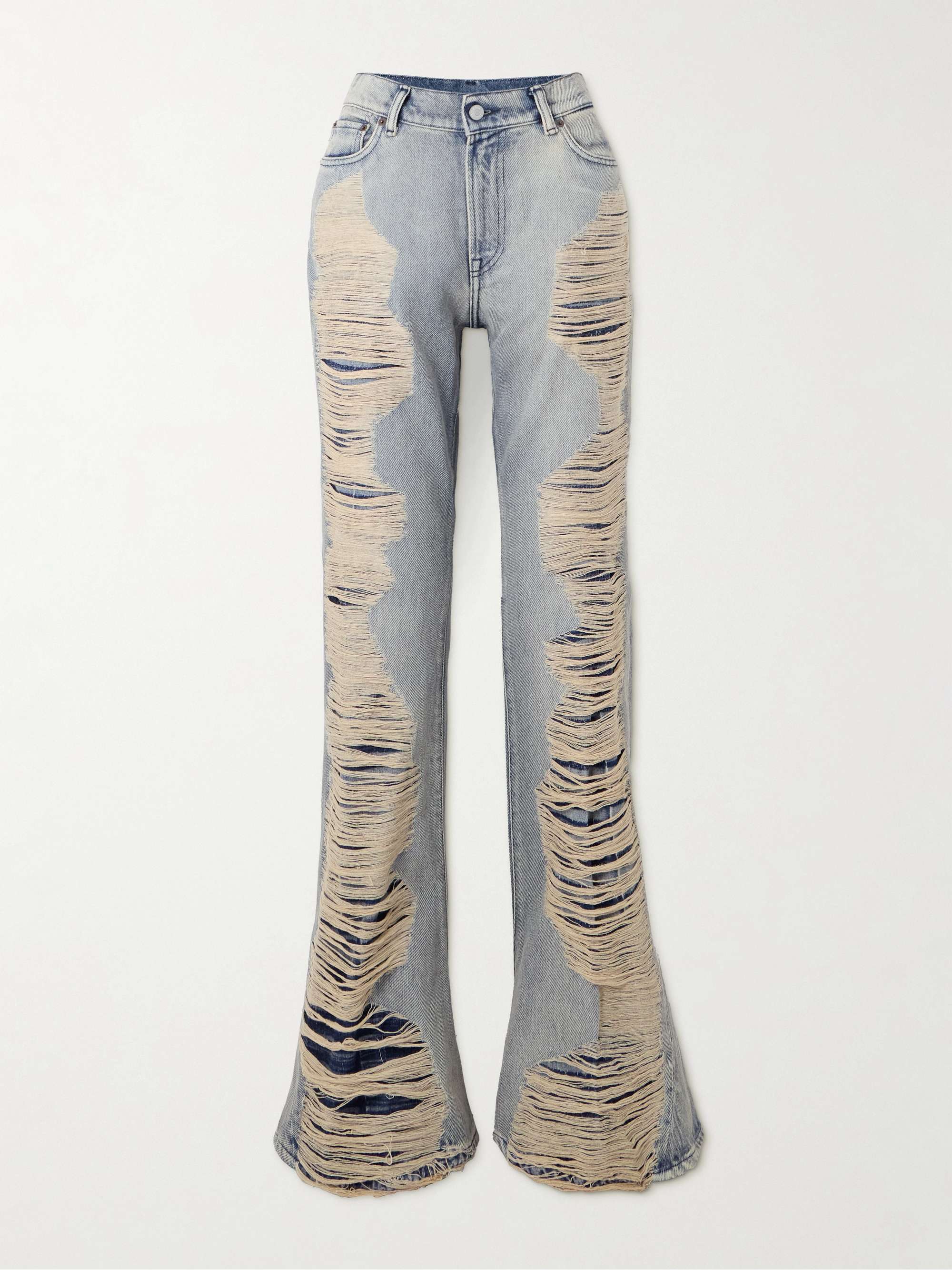 Distressed mid-rise flared jeans hero visual