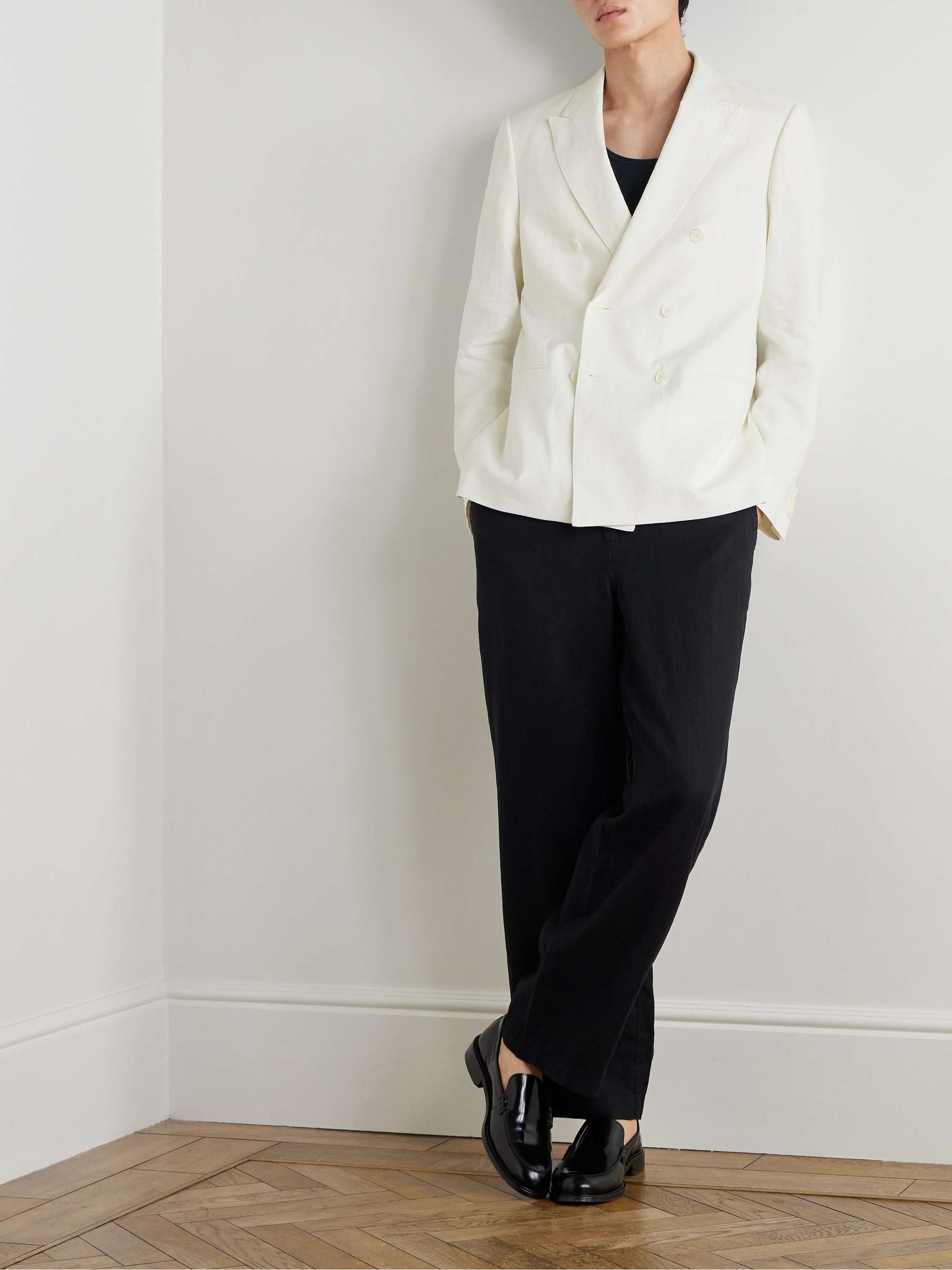 Double-Breasted Linen Tuxedo Jacket view
