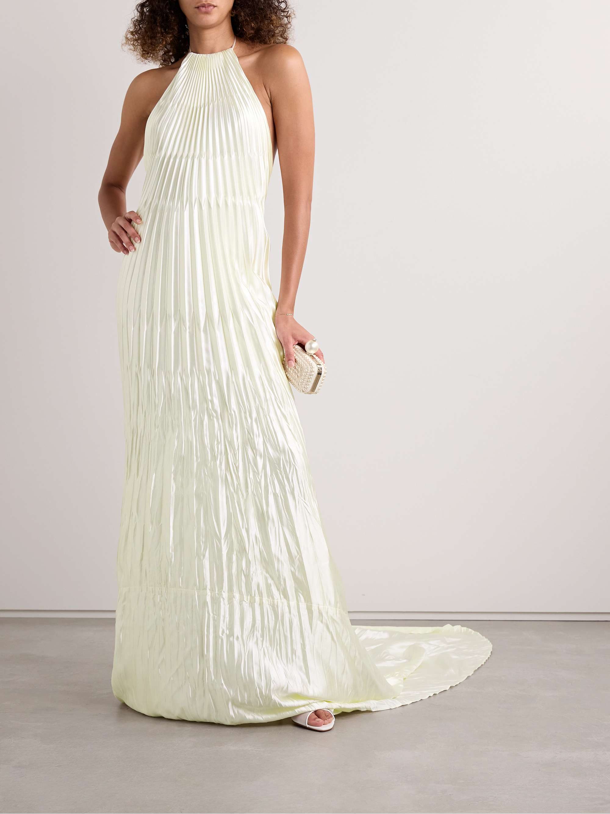 Sinclair embellished wool and silk-blend plissé-mikado halterneck gown view