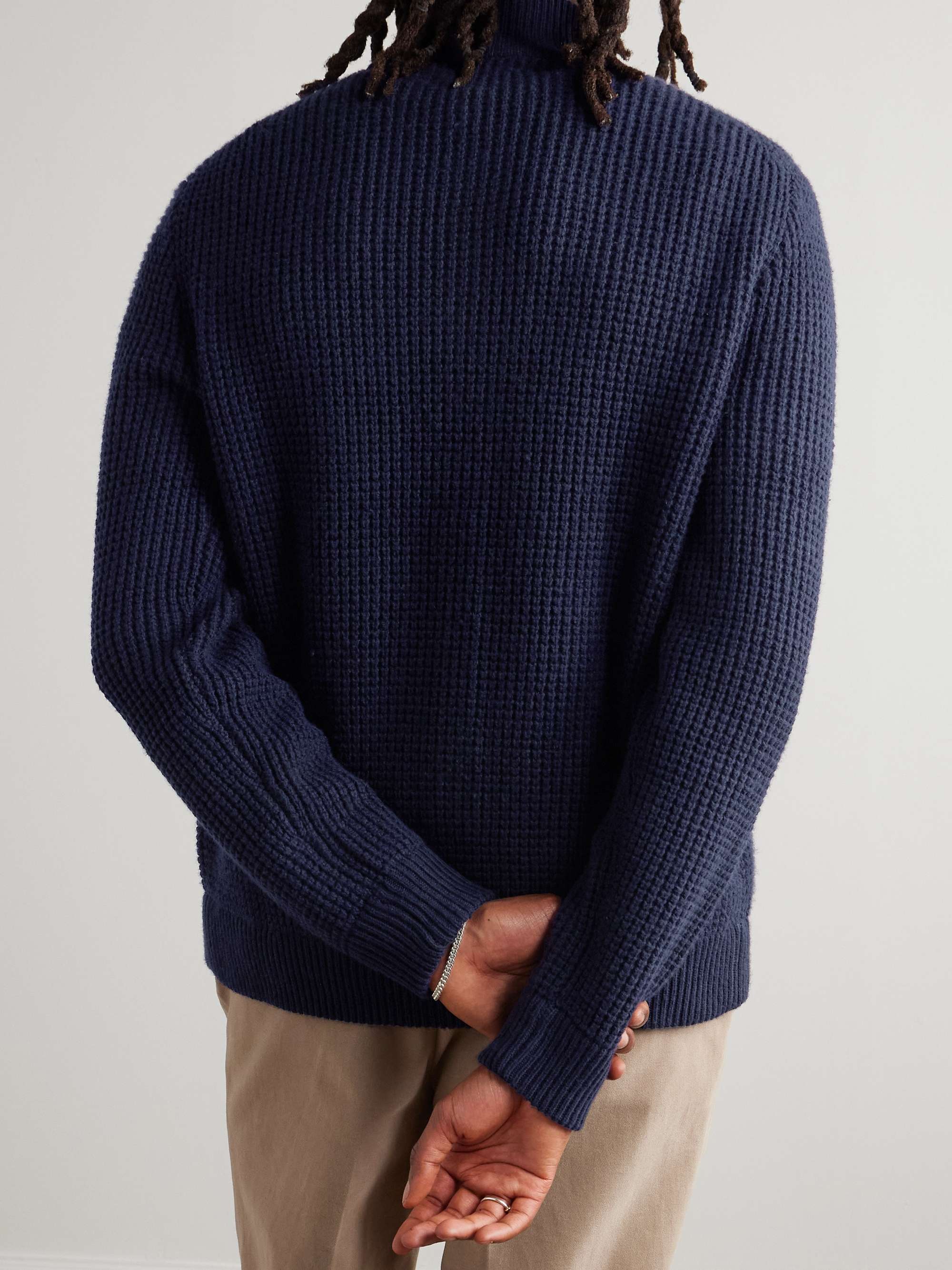 Waffle-Knit Wool and Cotton-Blend Cardigan view