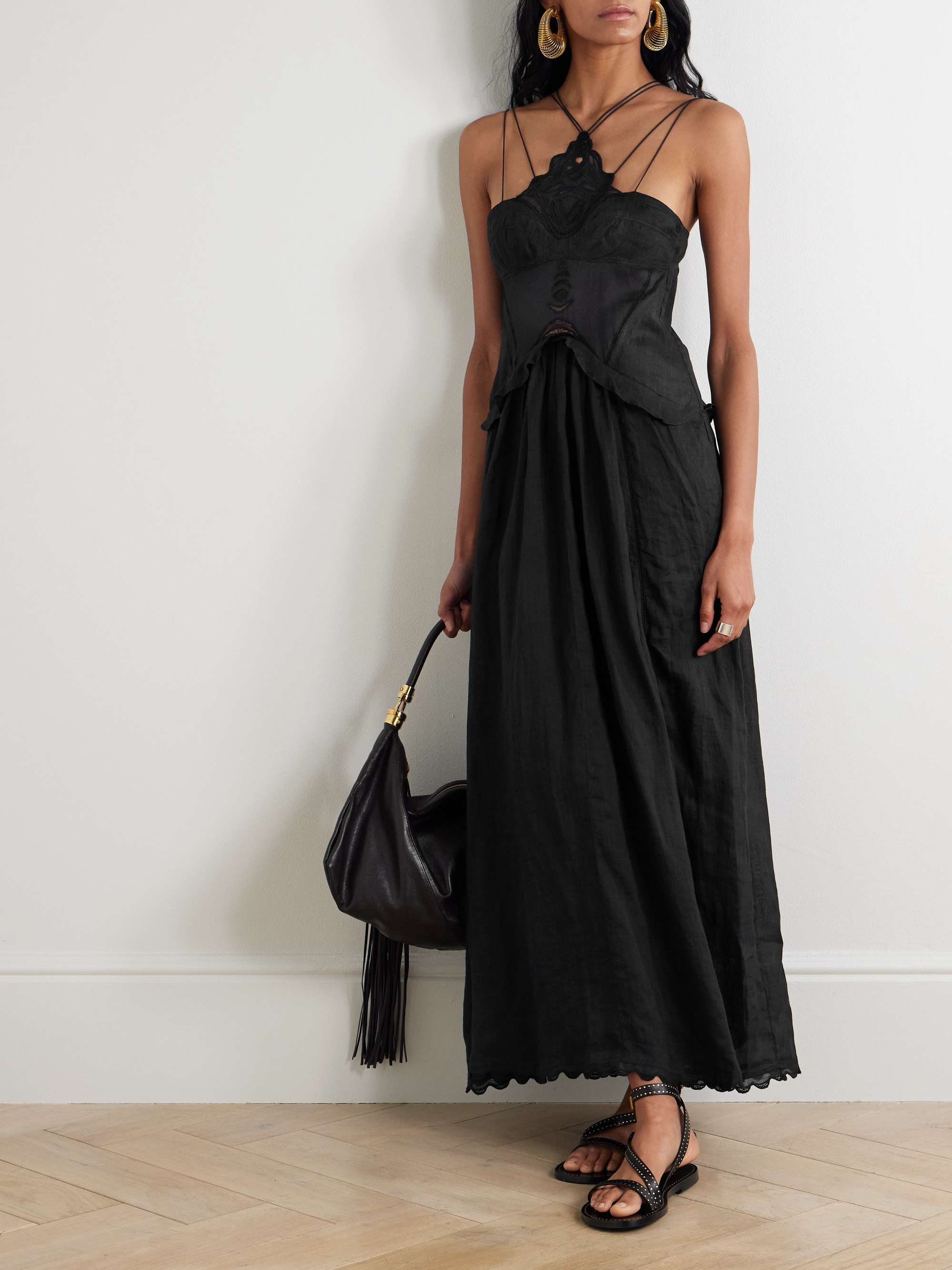Lindy lace-trimmed embroidered ramie maxi dress view