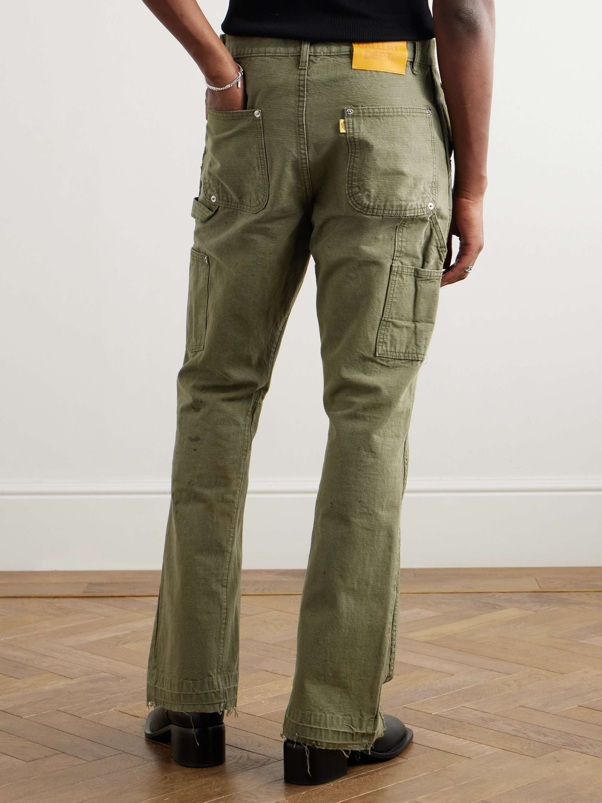 Flared Distressed Cotton-Canvas Cargo Trousers view