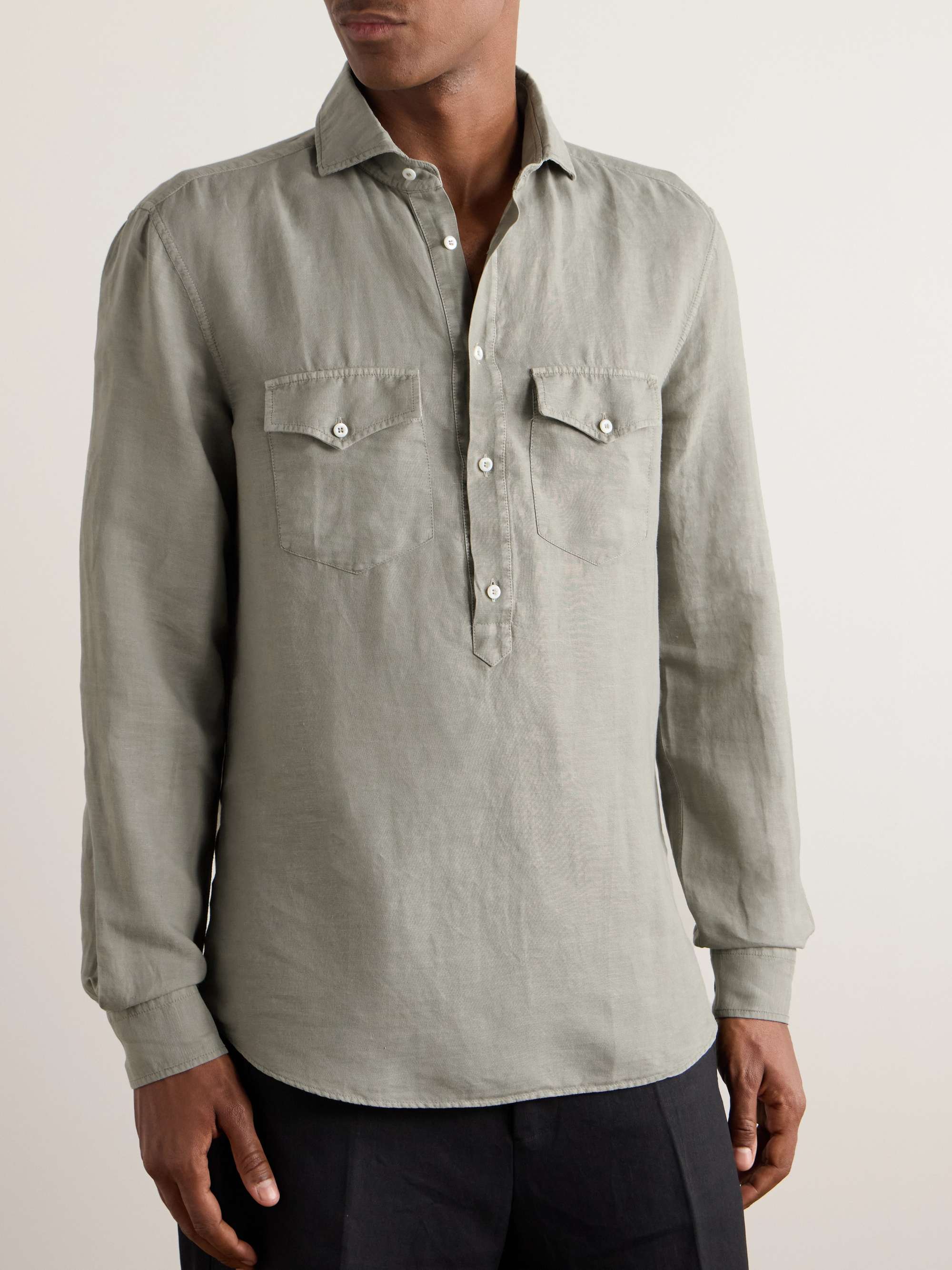 Cutaway-Collar Linen and Cotton-Blend Half-Placket Shirt view