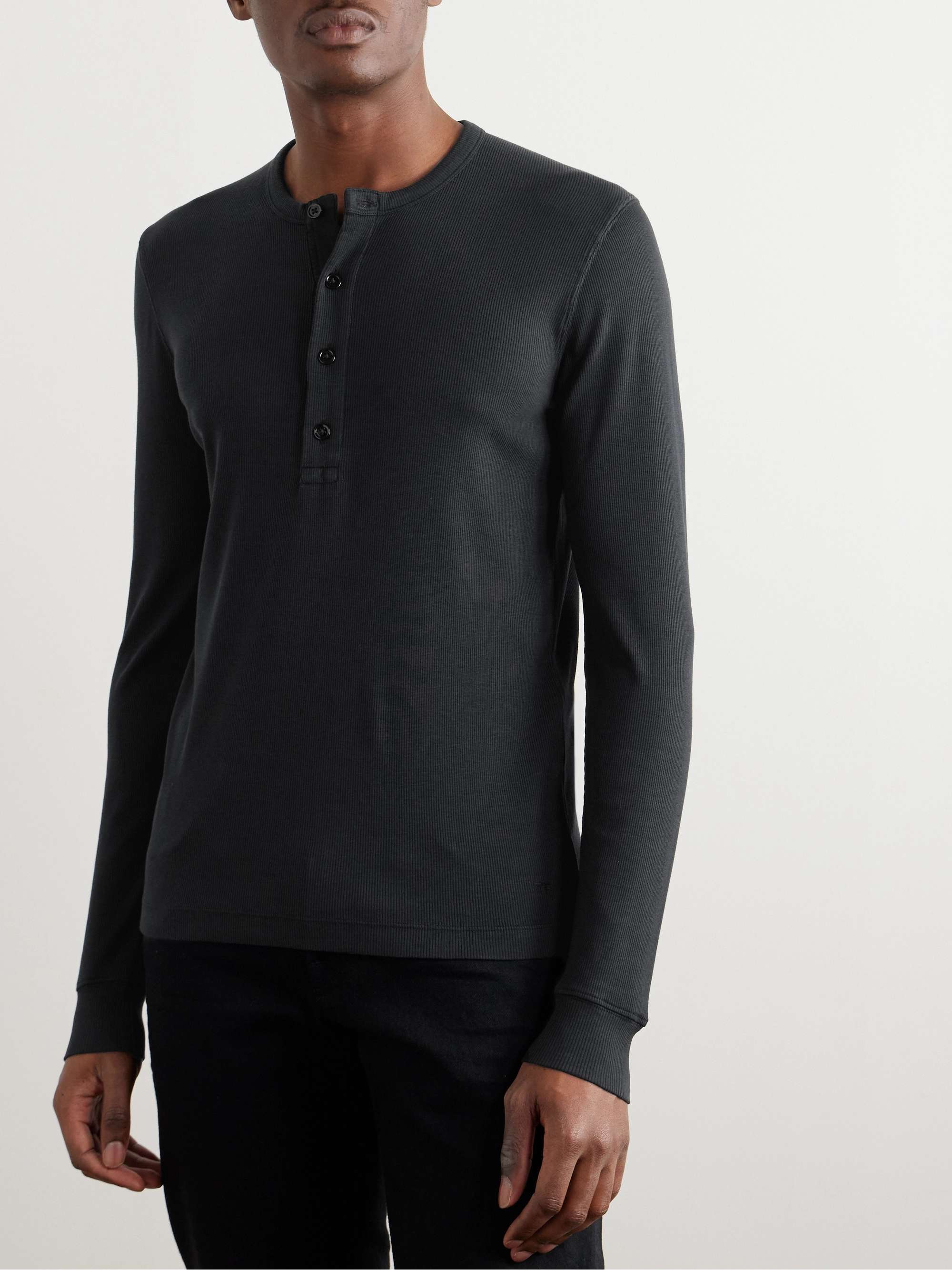 Slim-Fit Ribbed Stretch Lyocell and Cotton-Blend Henley T-Shirt view