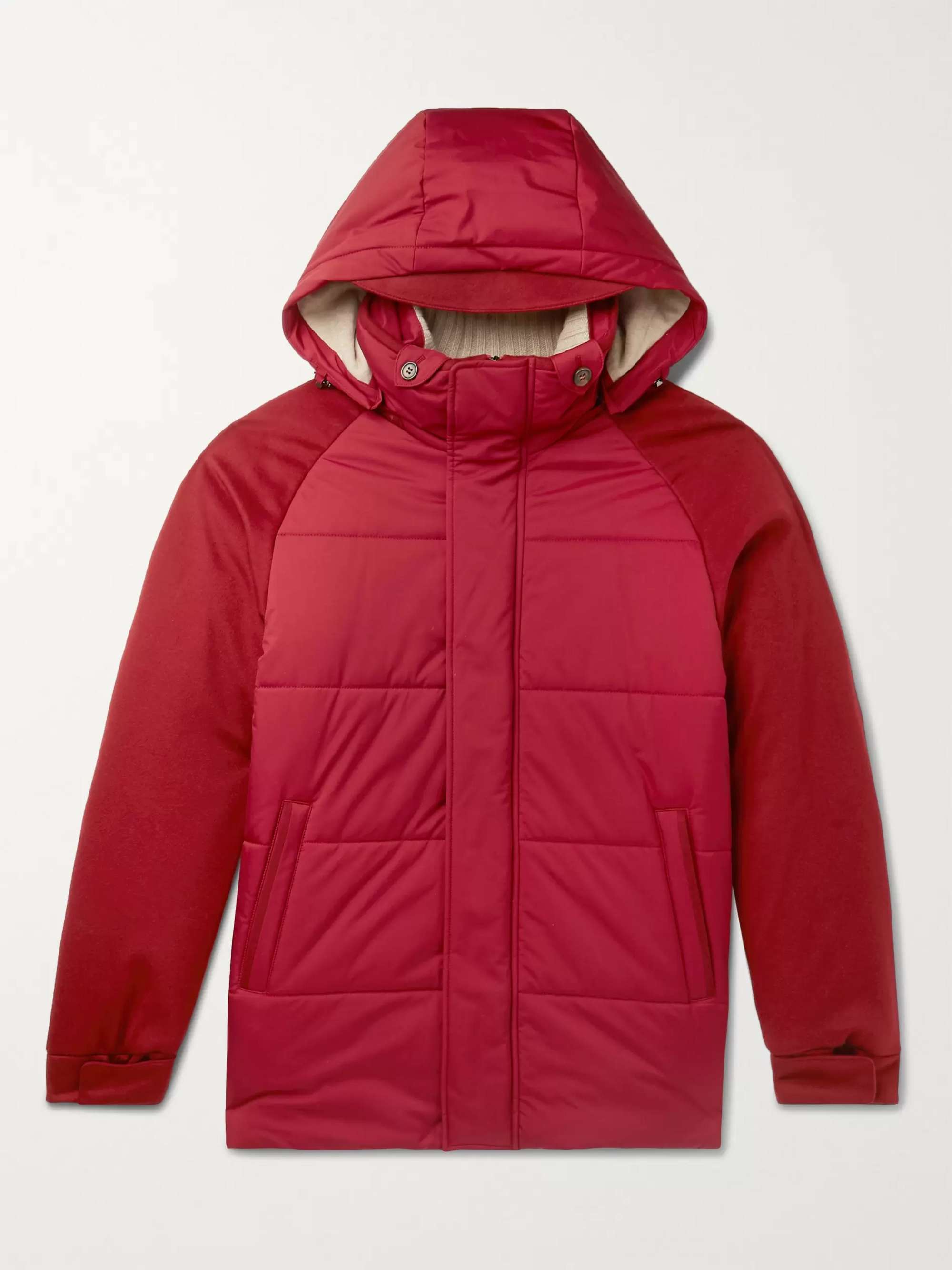 Storm System Quilted Baby Cashmere and Shell Hooded Jacket hero visual