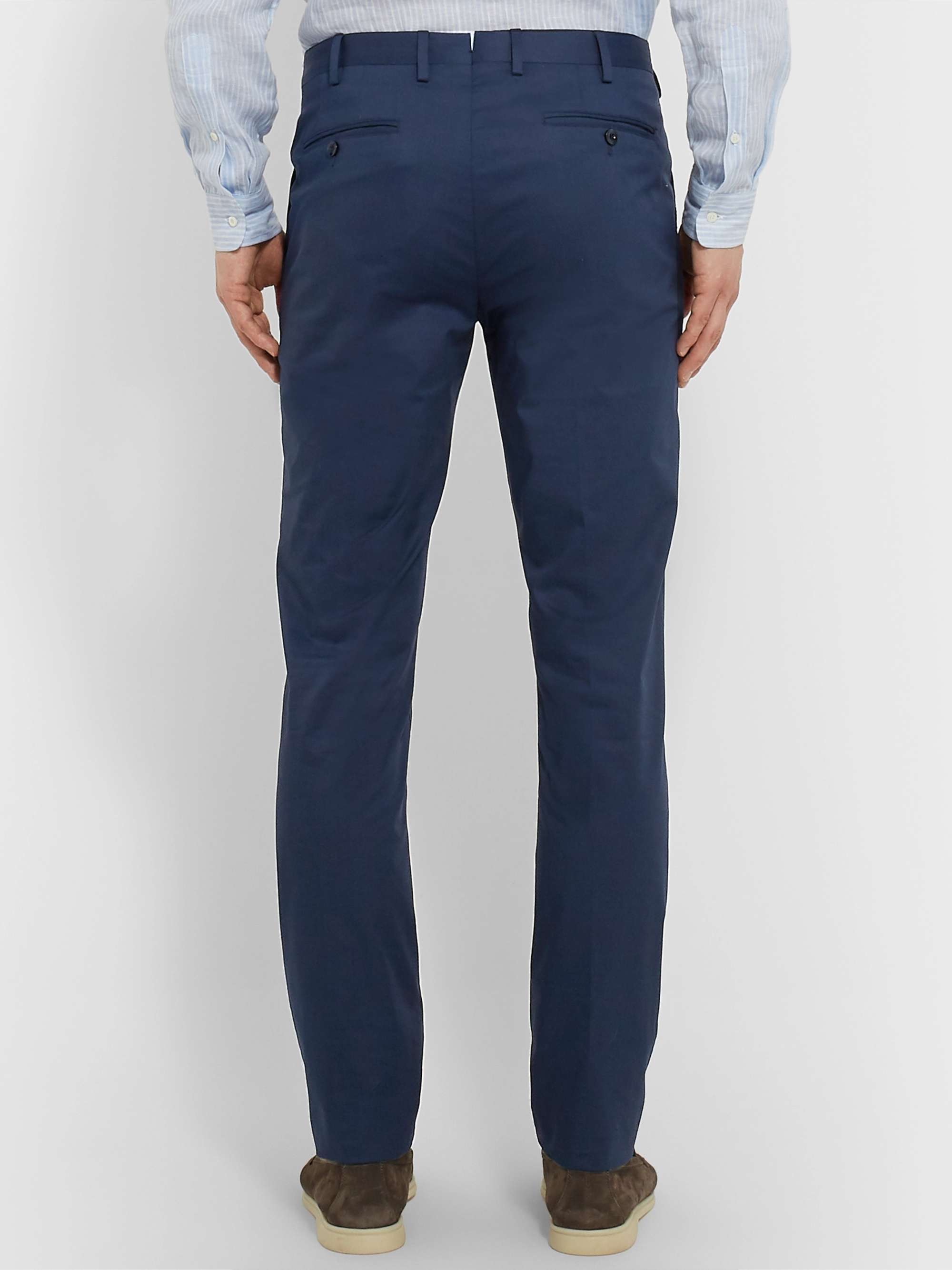 Navy Slim-Fit Stretch-Cotton Twill Trousers view