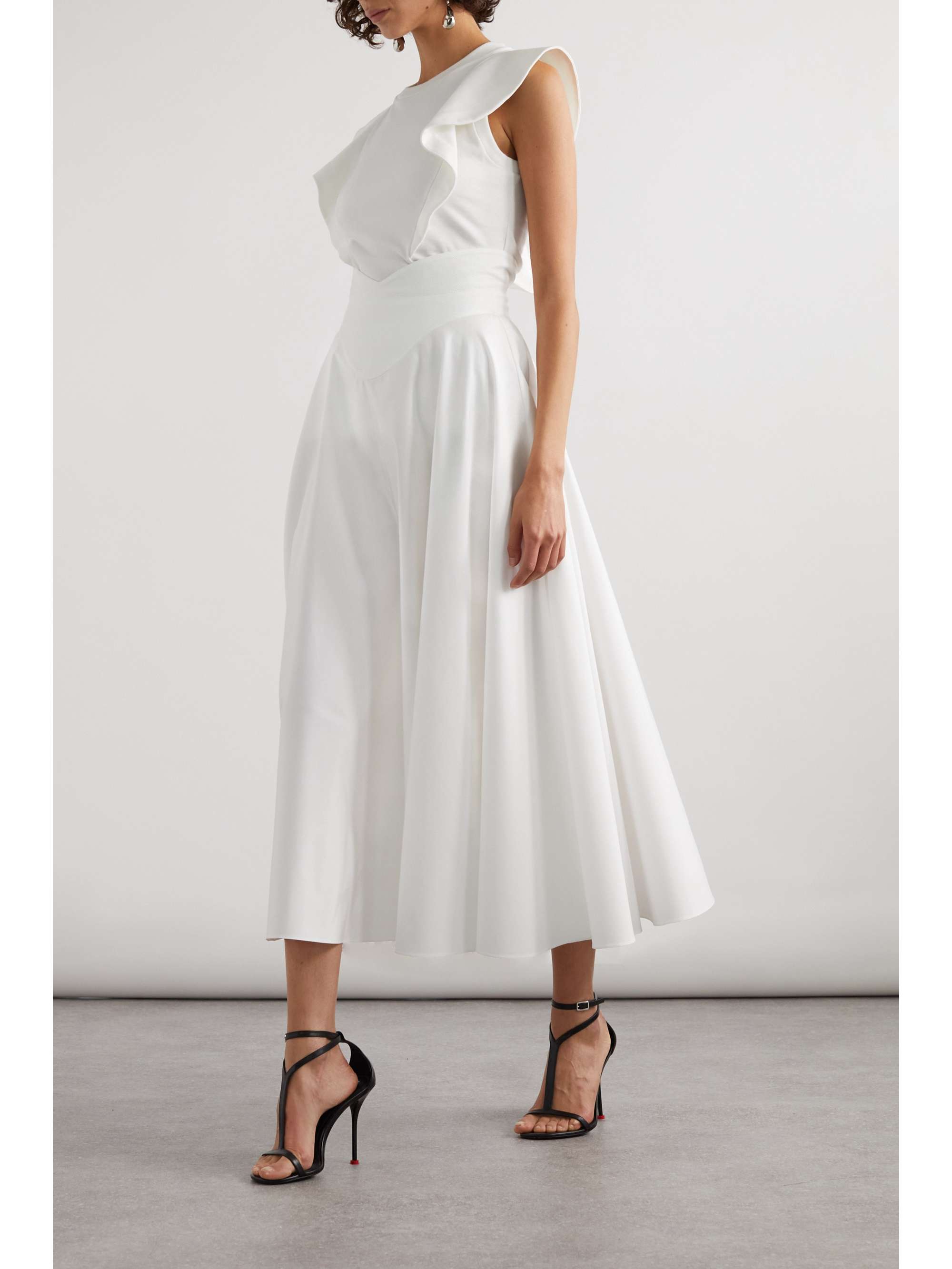 Pleated cotton-poplin midi skirt view