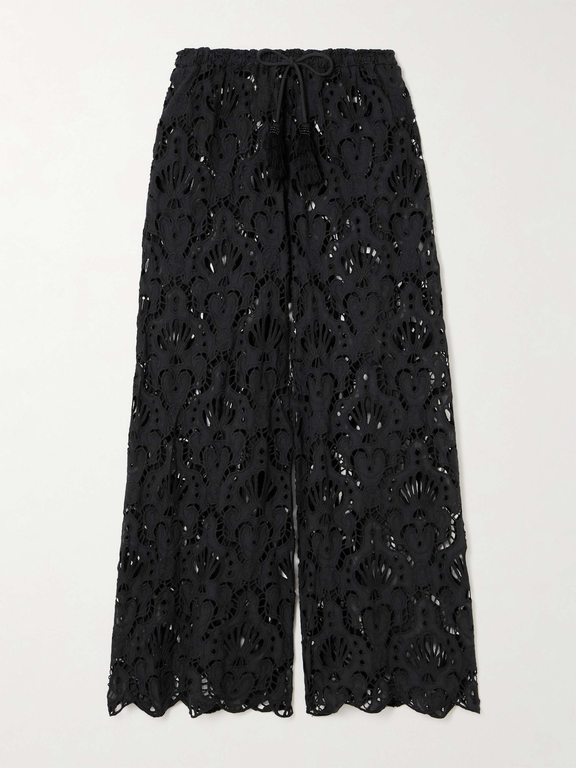 Seashell tassled broderie anglaise cotton wide-leg pants hero visual
