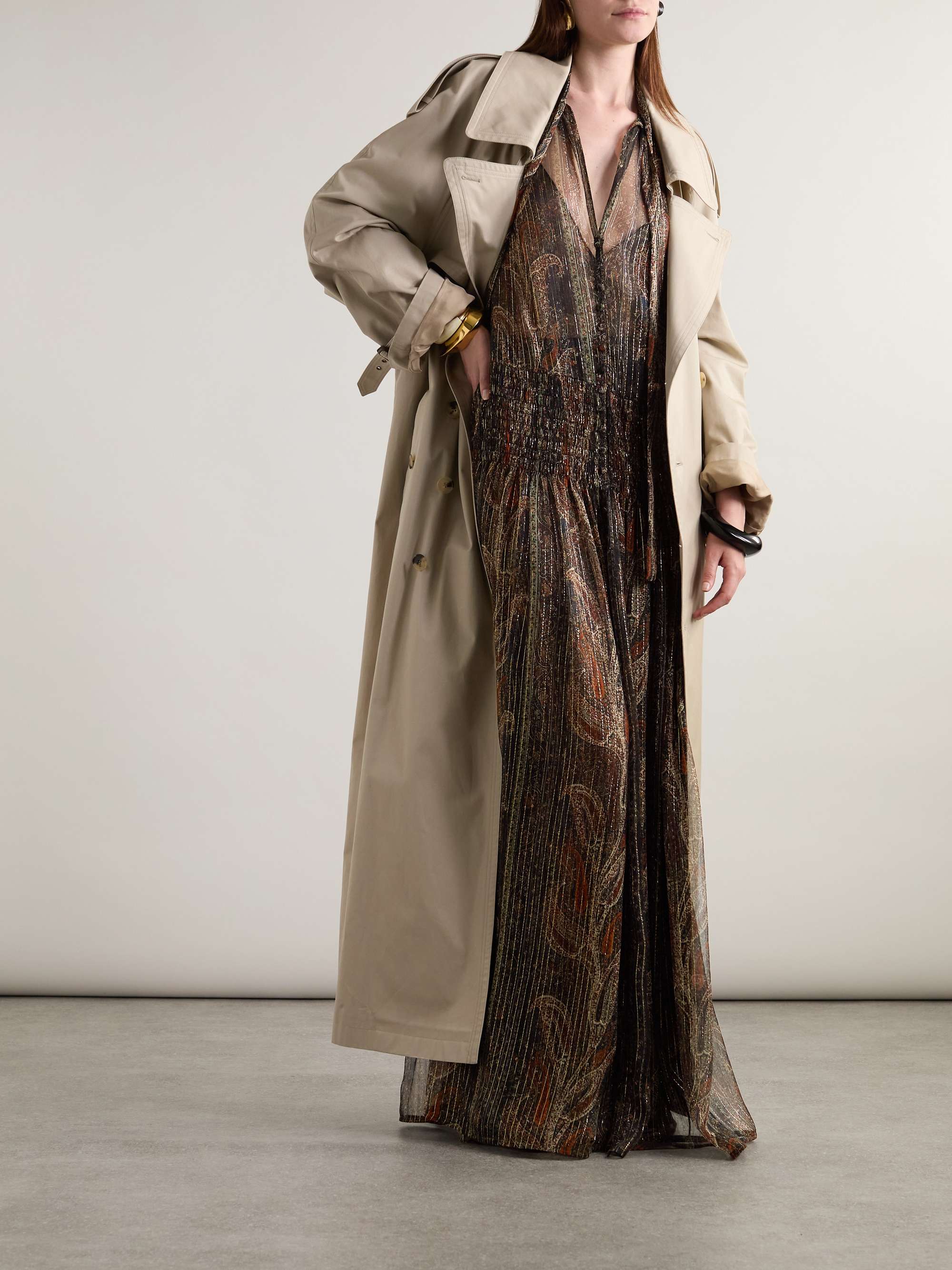 Smocked metallic paisley-print silk-blend chiffon maxi dress view