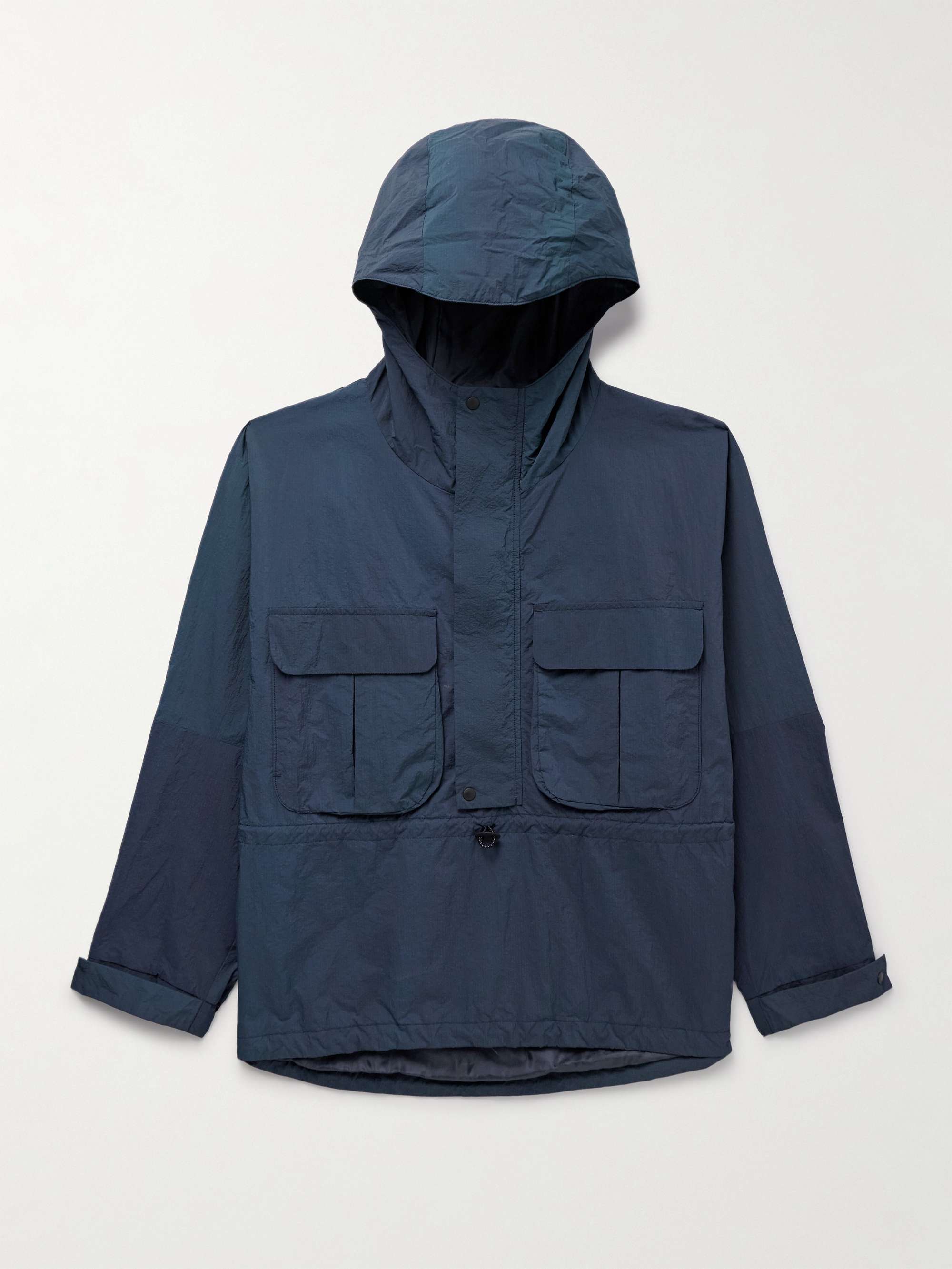 Indigo-Dyed Nylon-Seersucker Half-Zip Hooded Anorak hero visual