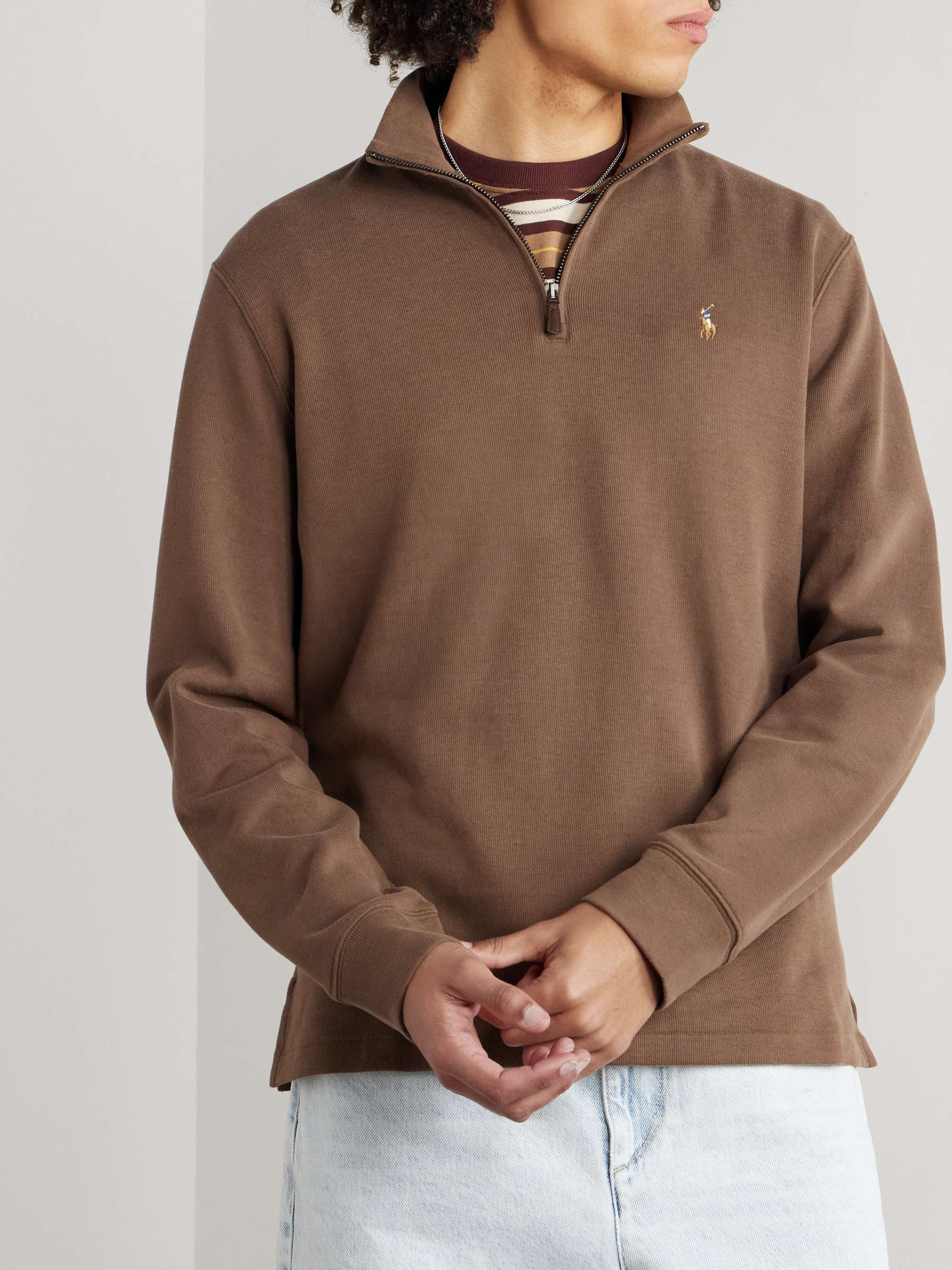 Logo-Embroidered Cotton-Jersey Half-Zip Sweatshirt view