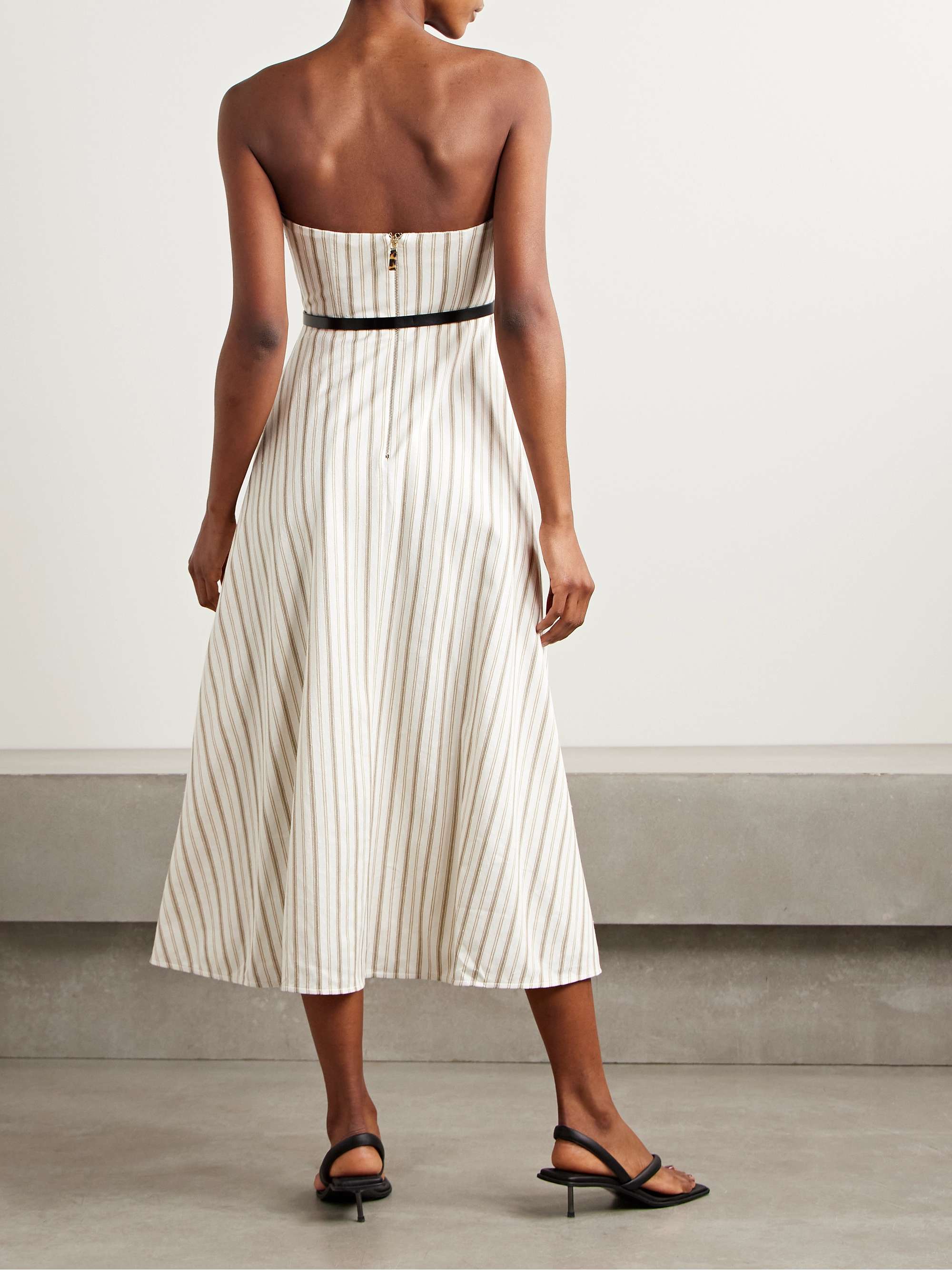 Fervida belted strapless striped cotton and linen-blend midi dress view