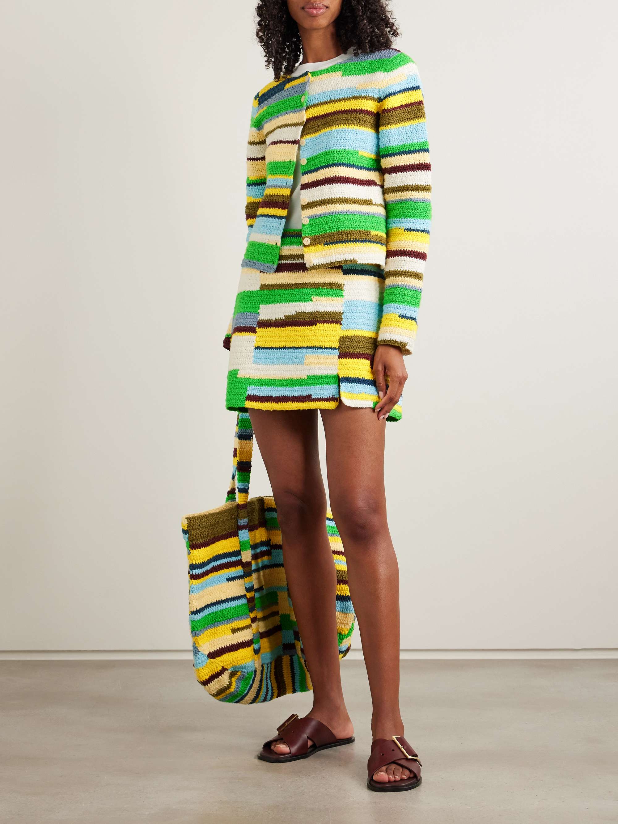 Striped crocheted organic cotton cardigan view