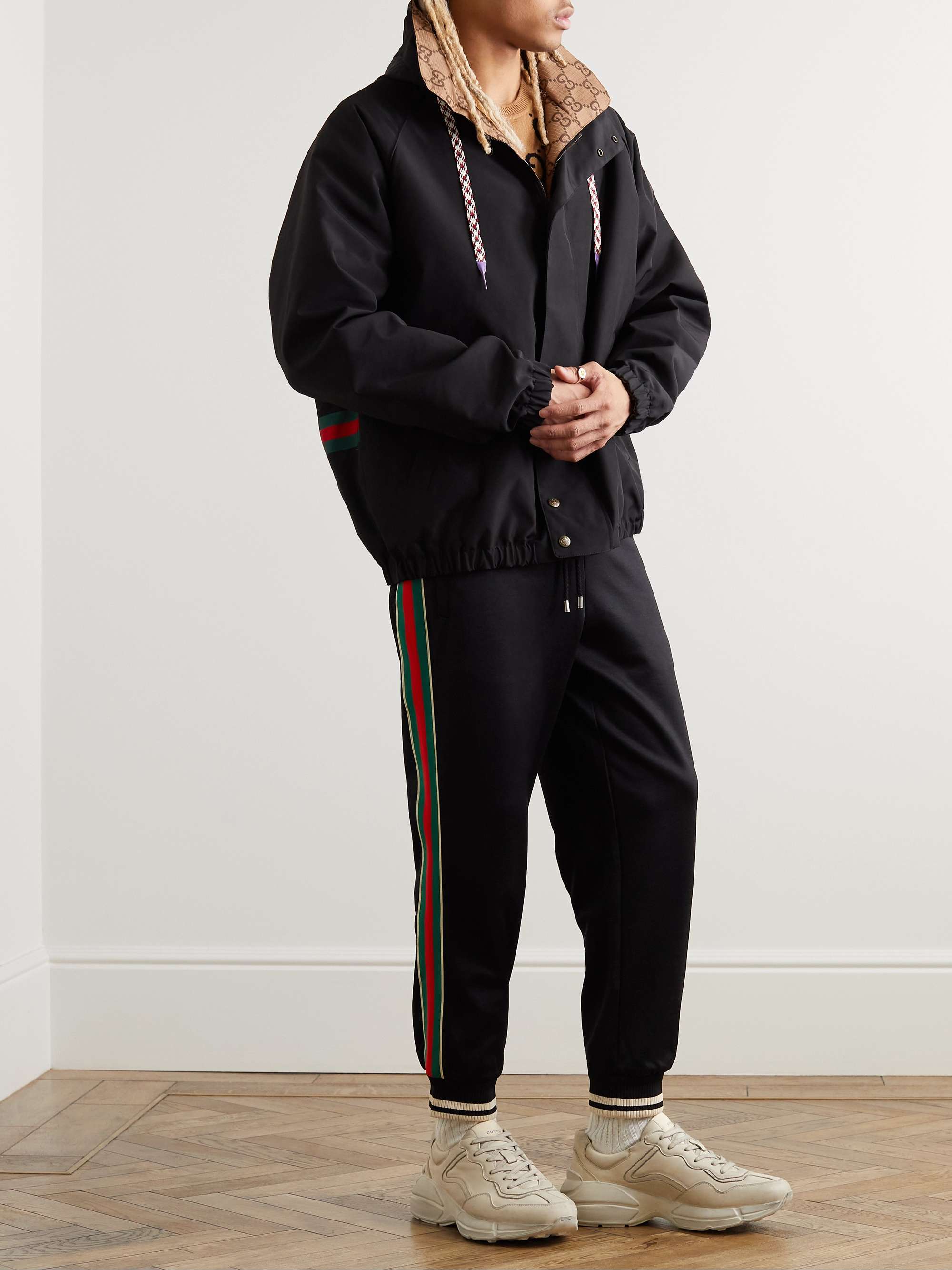 Tapered Webbing-Trimmed Stretch-Jersey Sweatpants view