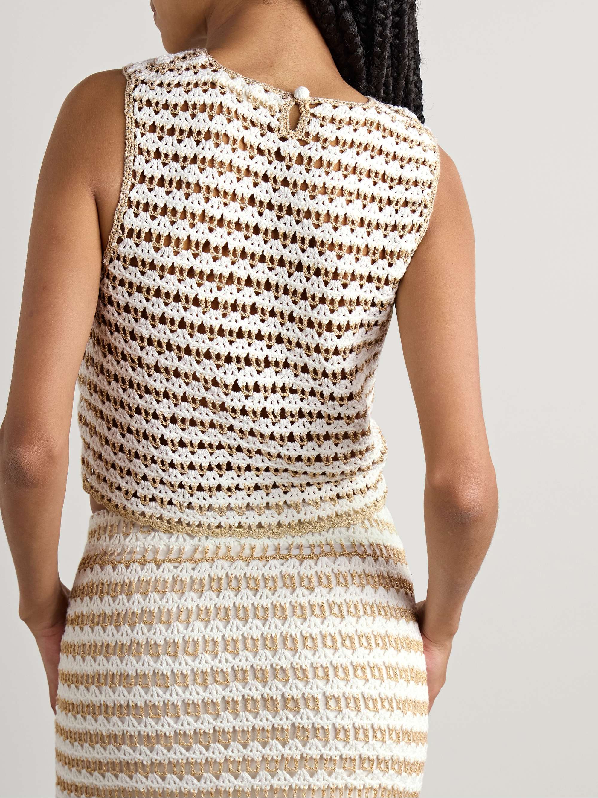 Tallow cropped striped crocheted cotton-blend tank view