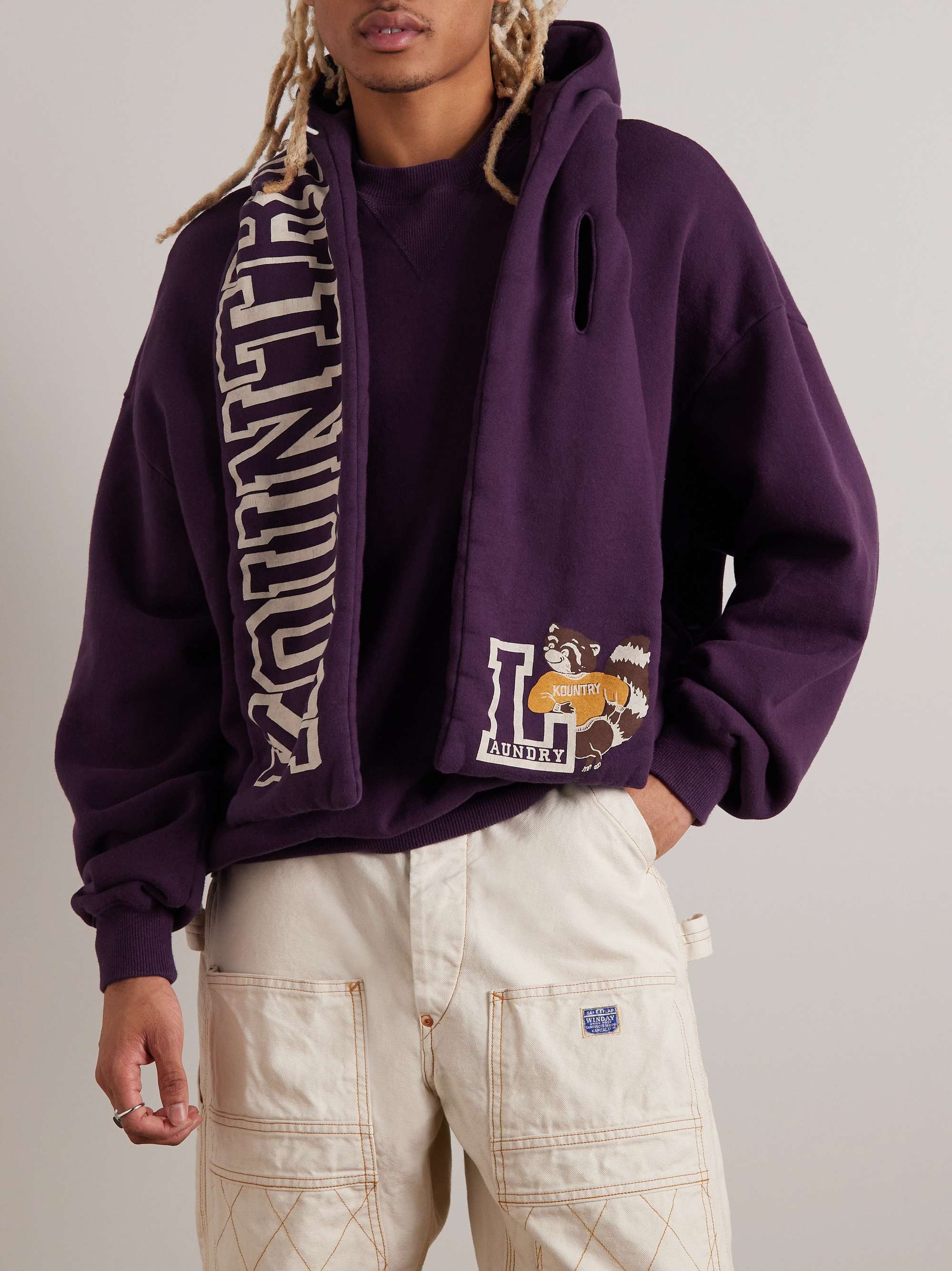 Scarf-Detail Logo-Print Cotton-Jersey Hoodie view
