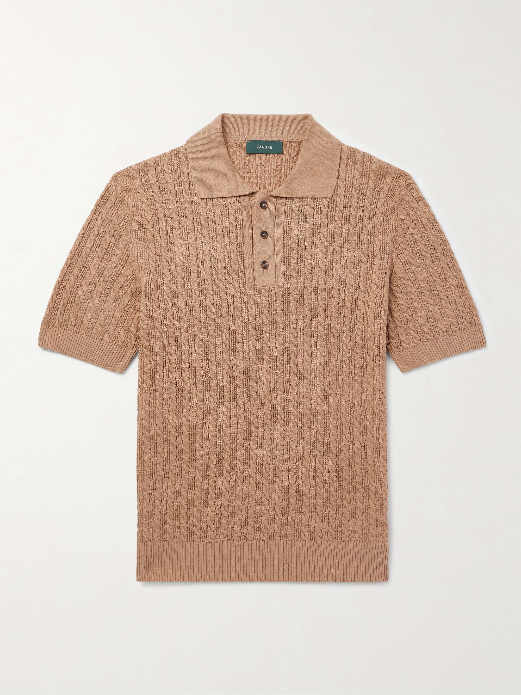 Slim-Fit Cable-Knit Linen and Cotton-Blend Polo Shirt hero visual