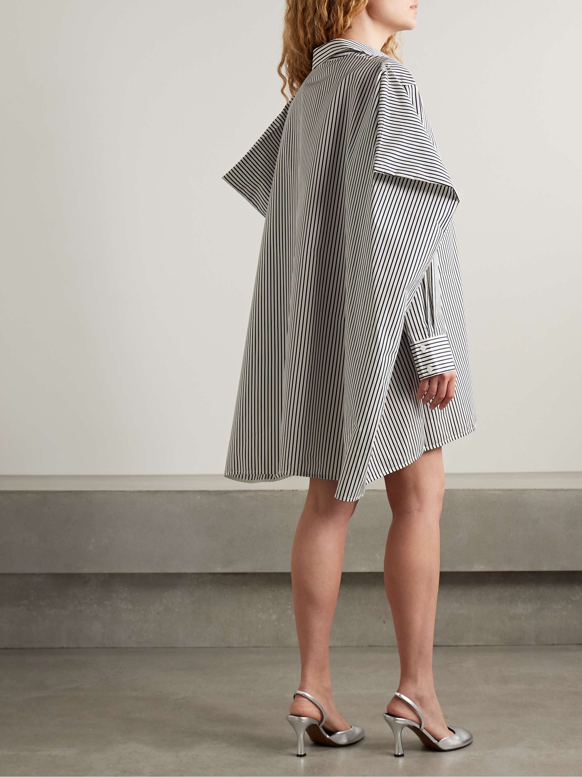 Isla cape-effect striped cotton and silk-blend poplin mini shirt dress view