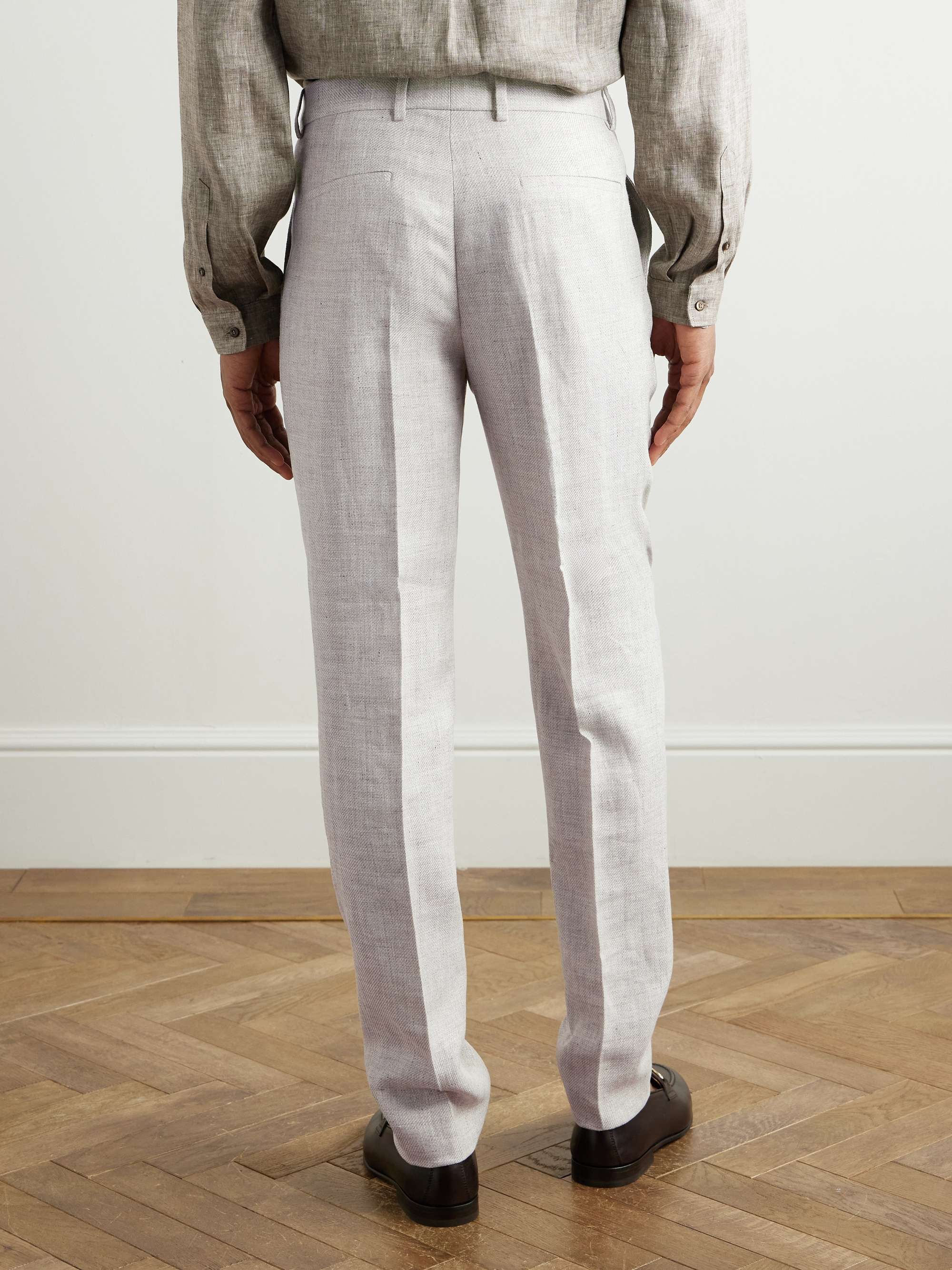 Straight-Leg Pleated Linen, Wool and Silk-Blend Suit Trousers view