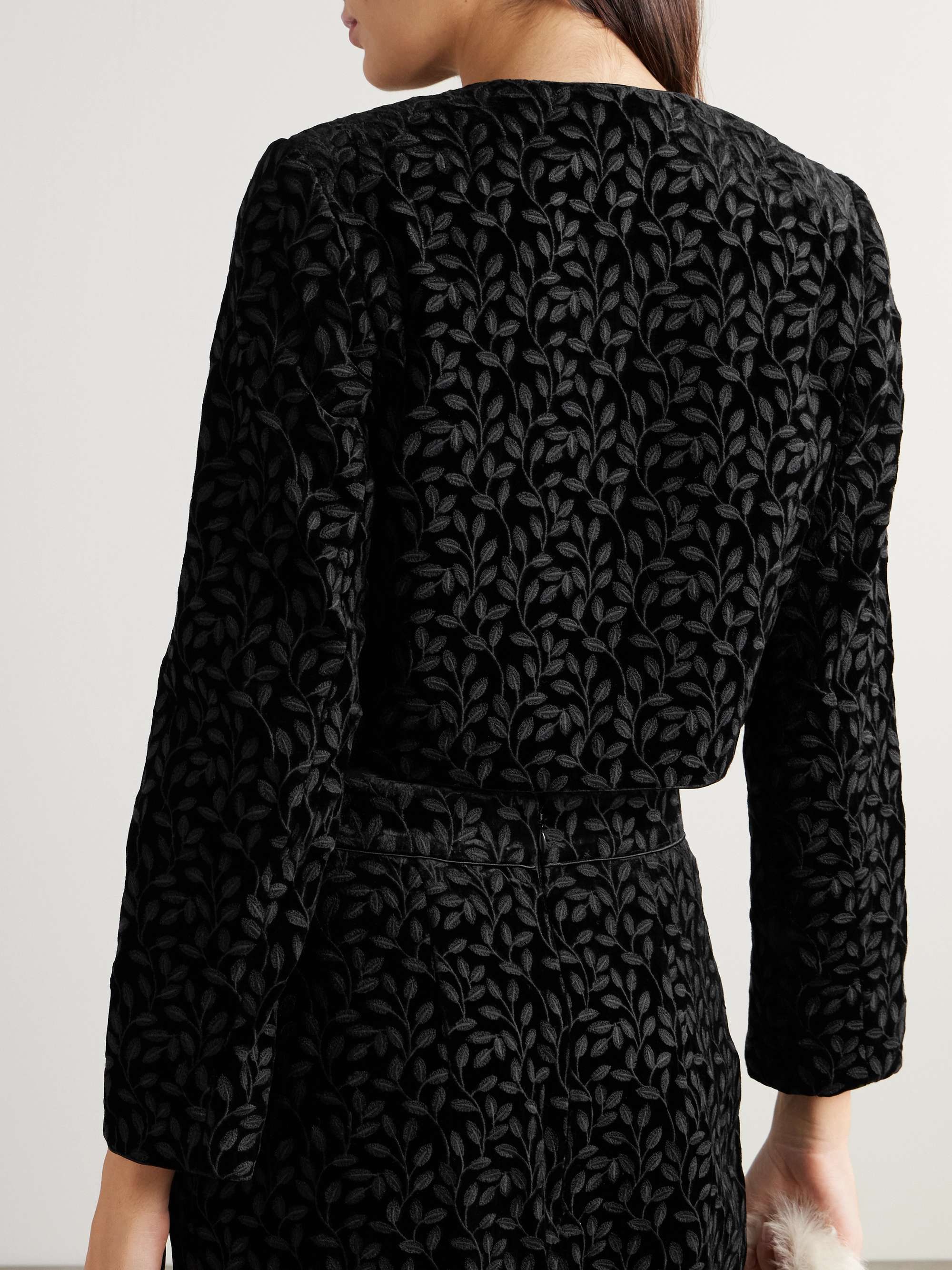 Vika cropped satin-trimmed velvet-jacquard jacket view