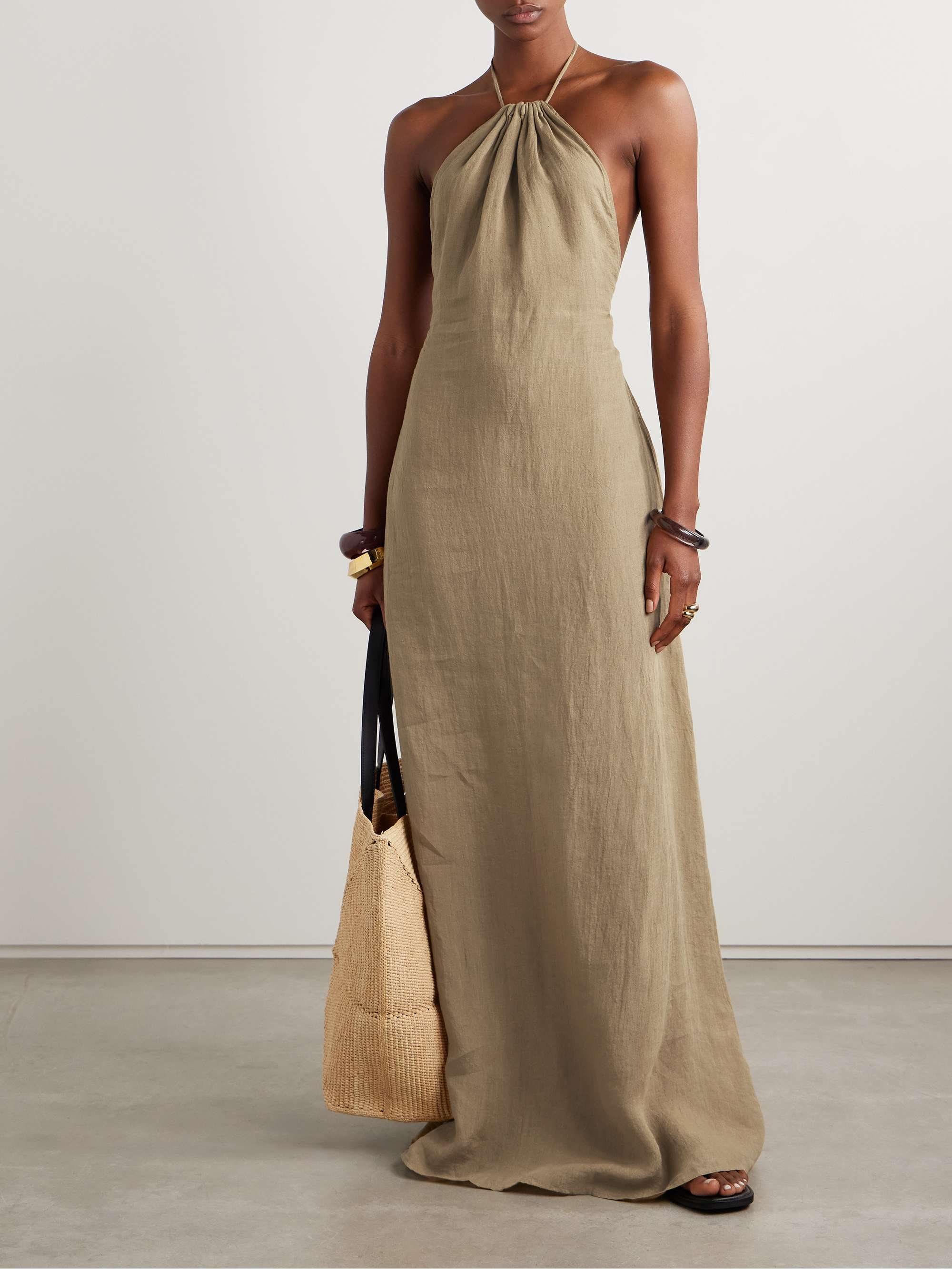 Lelia open-back linen-voile halterneck maxi dress view