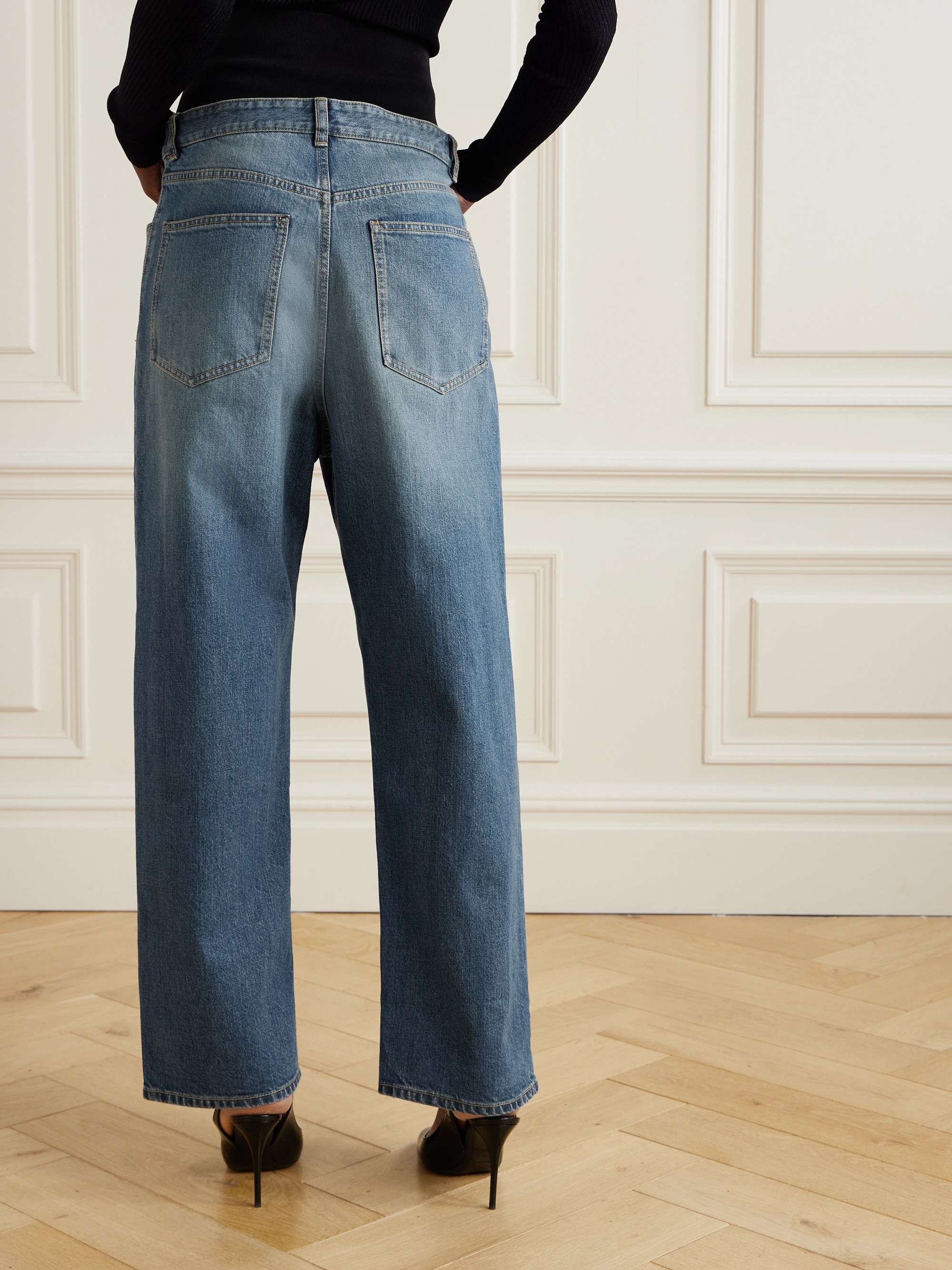 Layered jersey-trimmed wide-leg jeans view