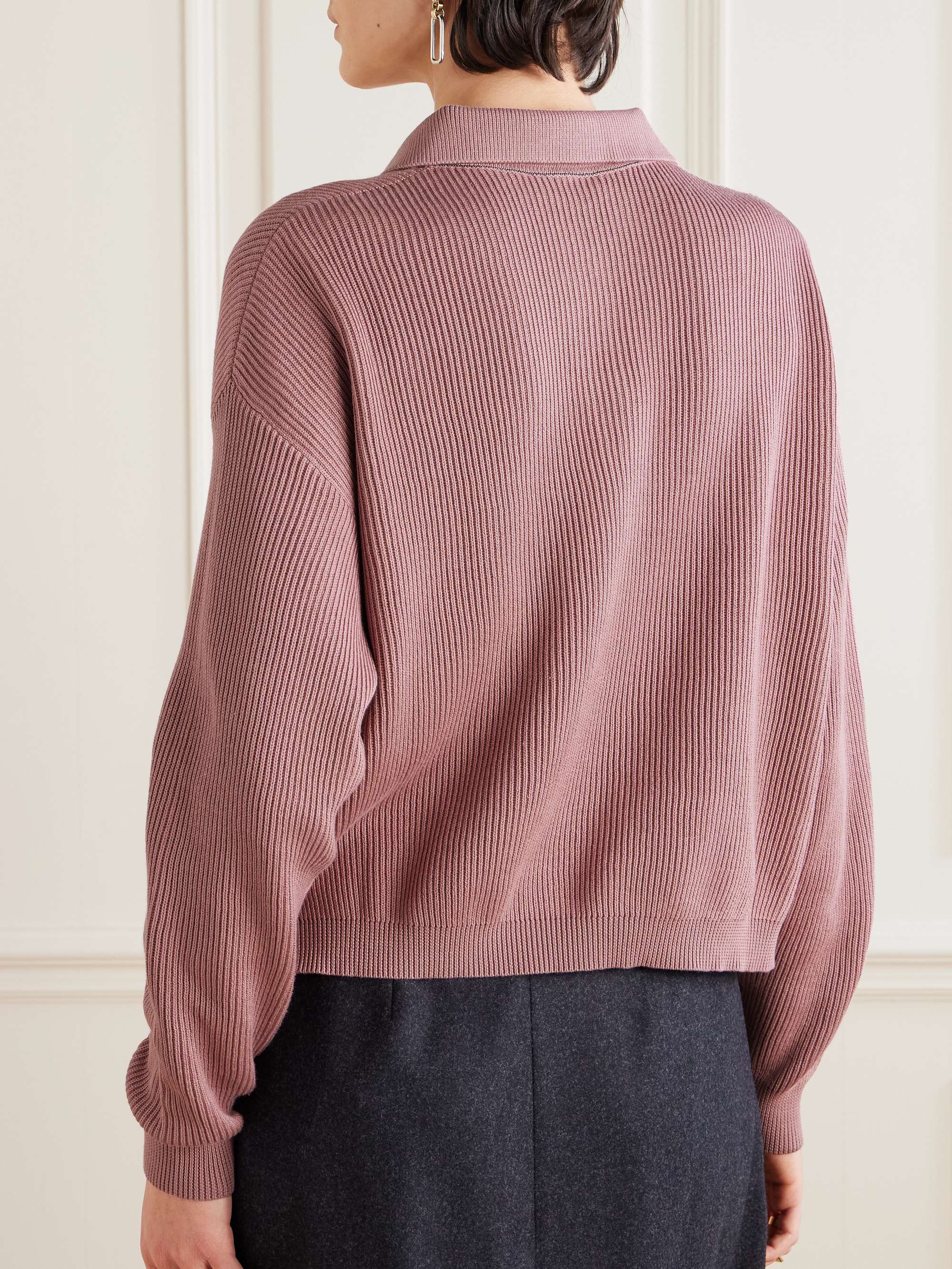 Bead-embellished ribbed cotton sweater view